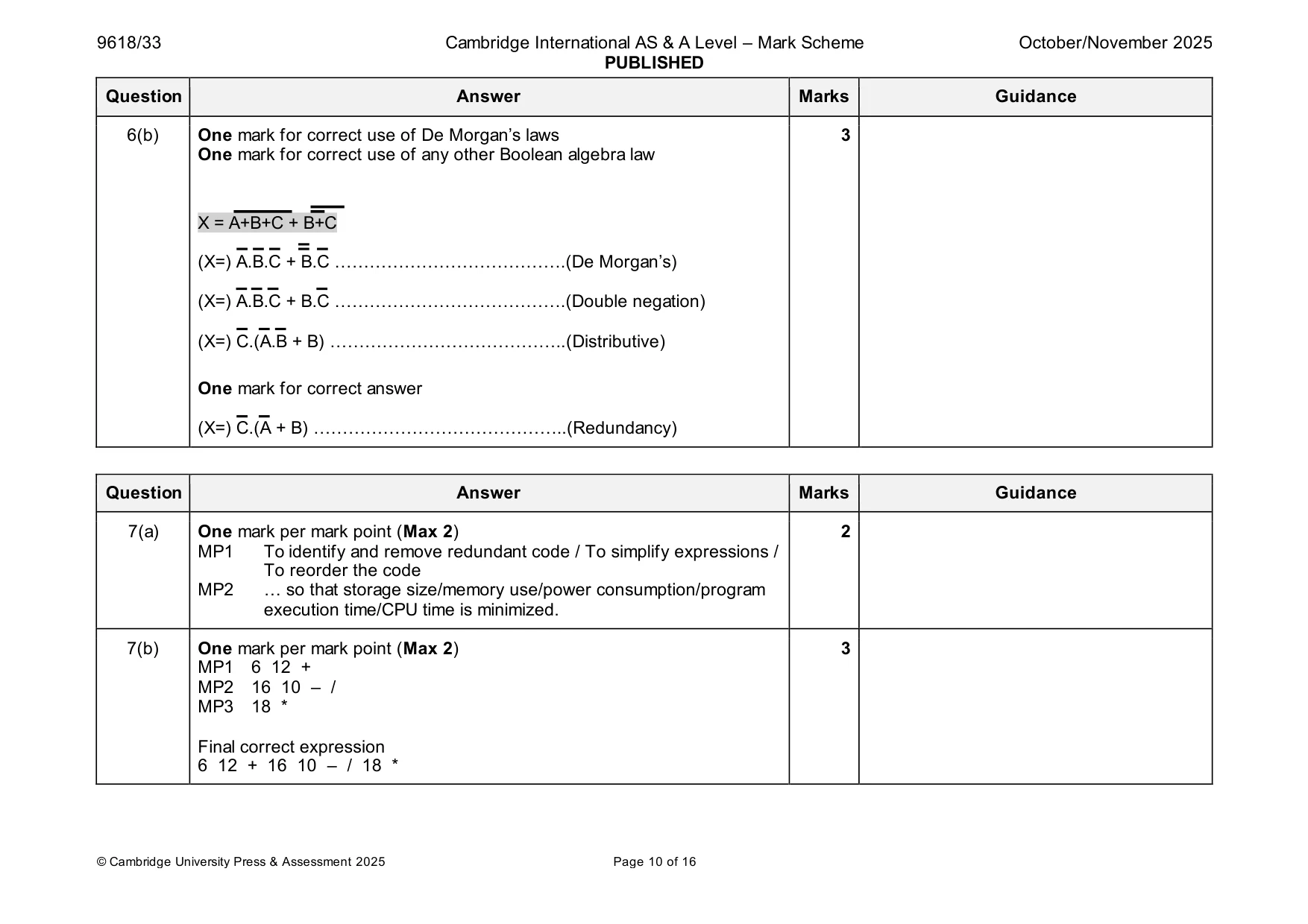 Mark scheme, page 10 of 16