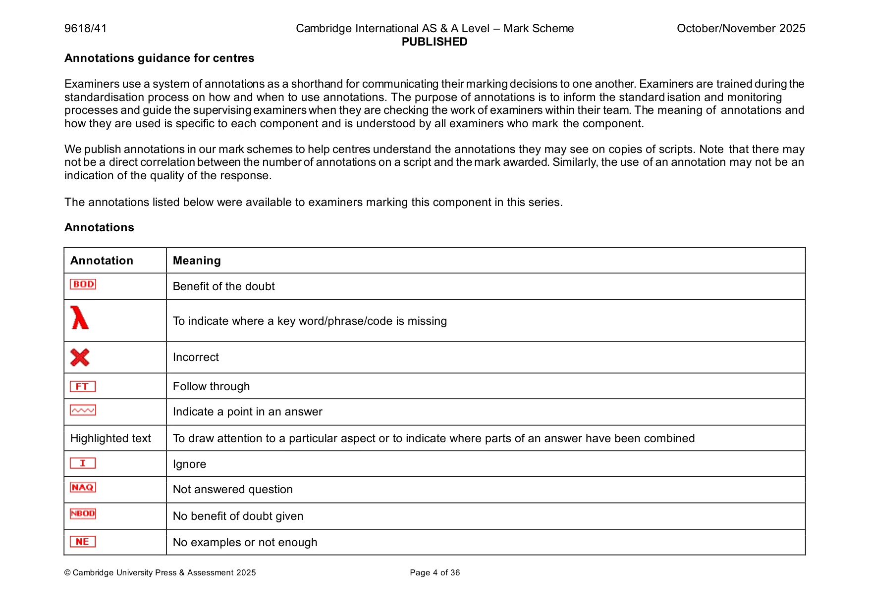 Mark scheme, page 4 of 36