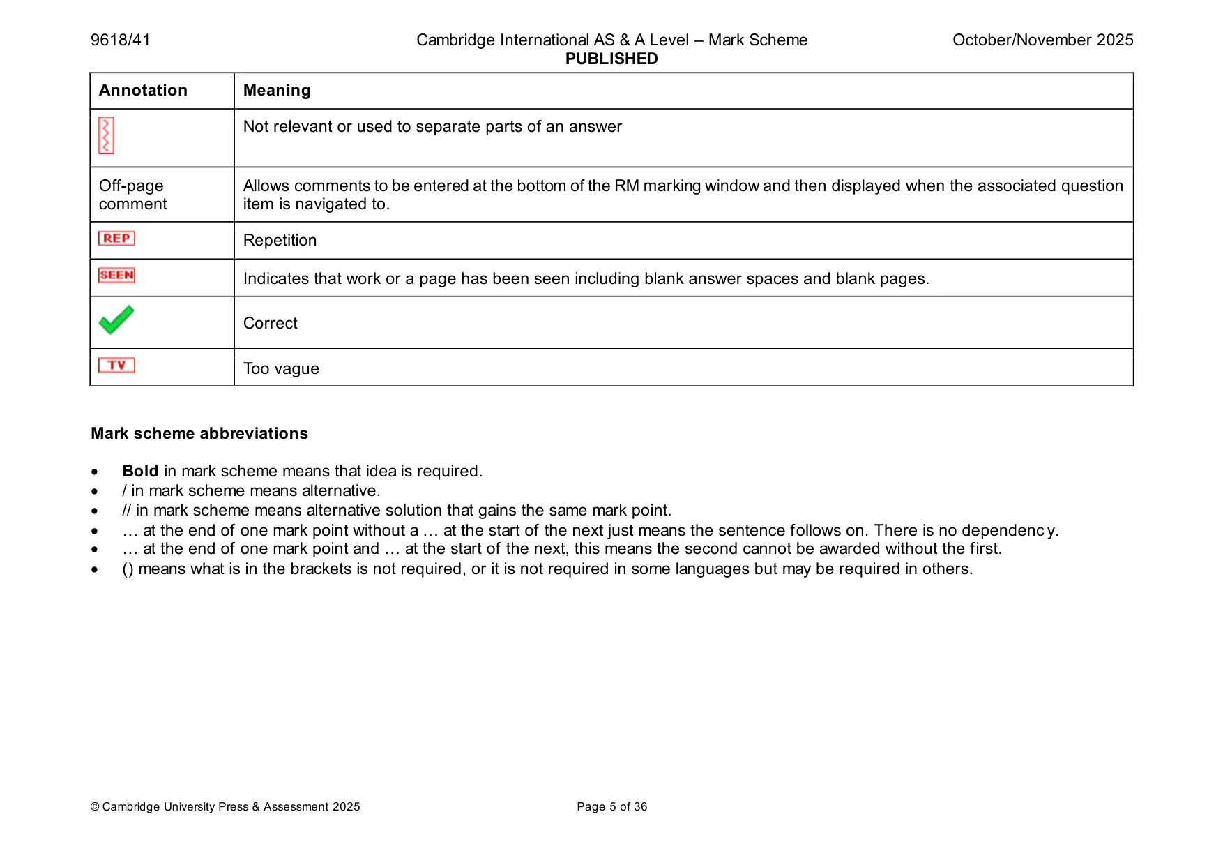 Mark scheme, page 5 of 36