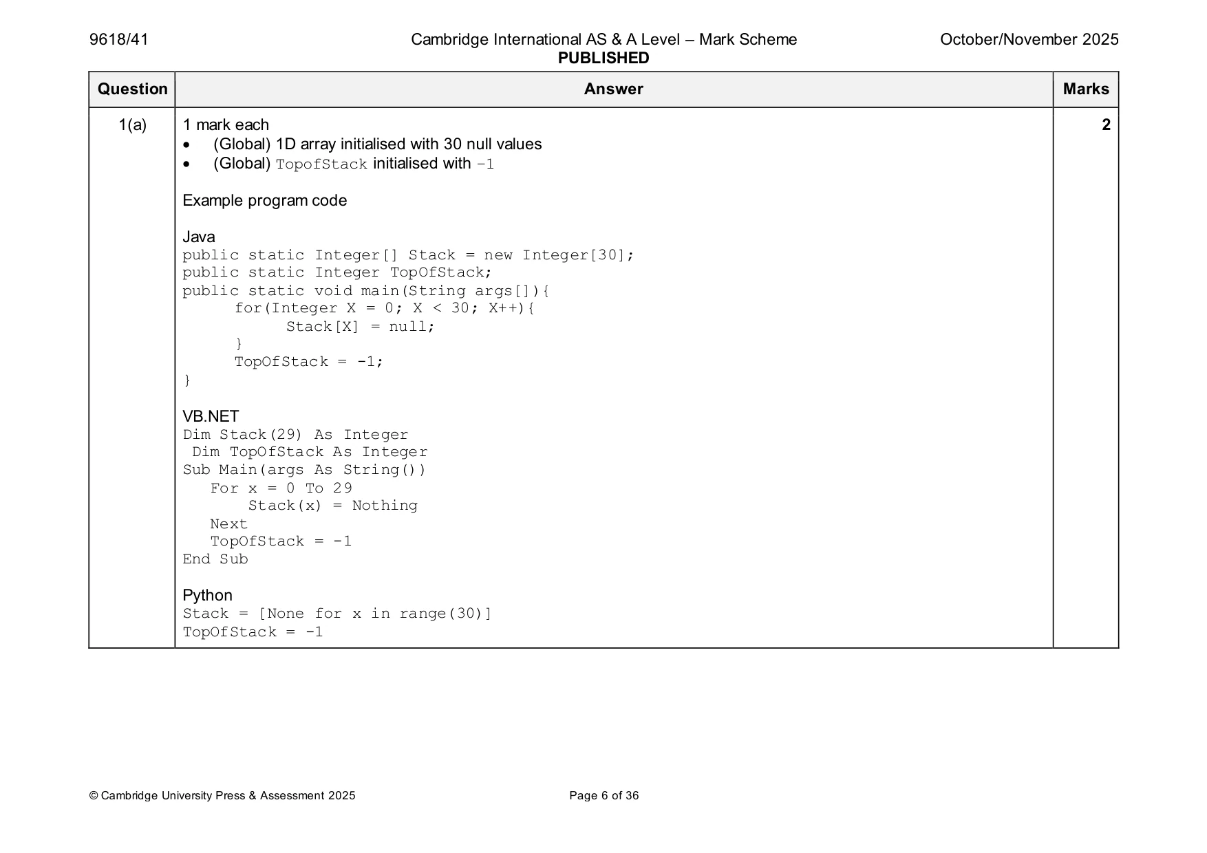 Mark scheme, page 6 of 36