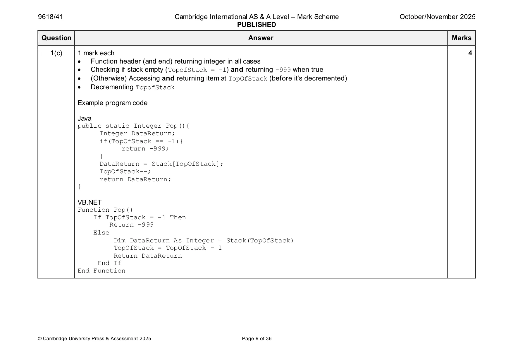 Mark scheme, page 9 of 36