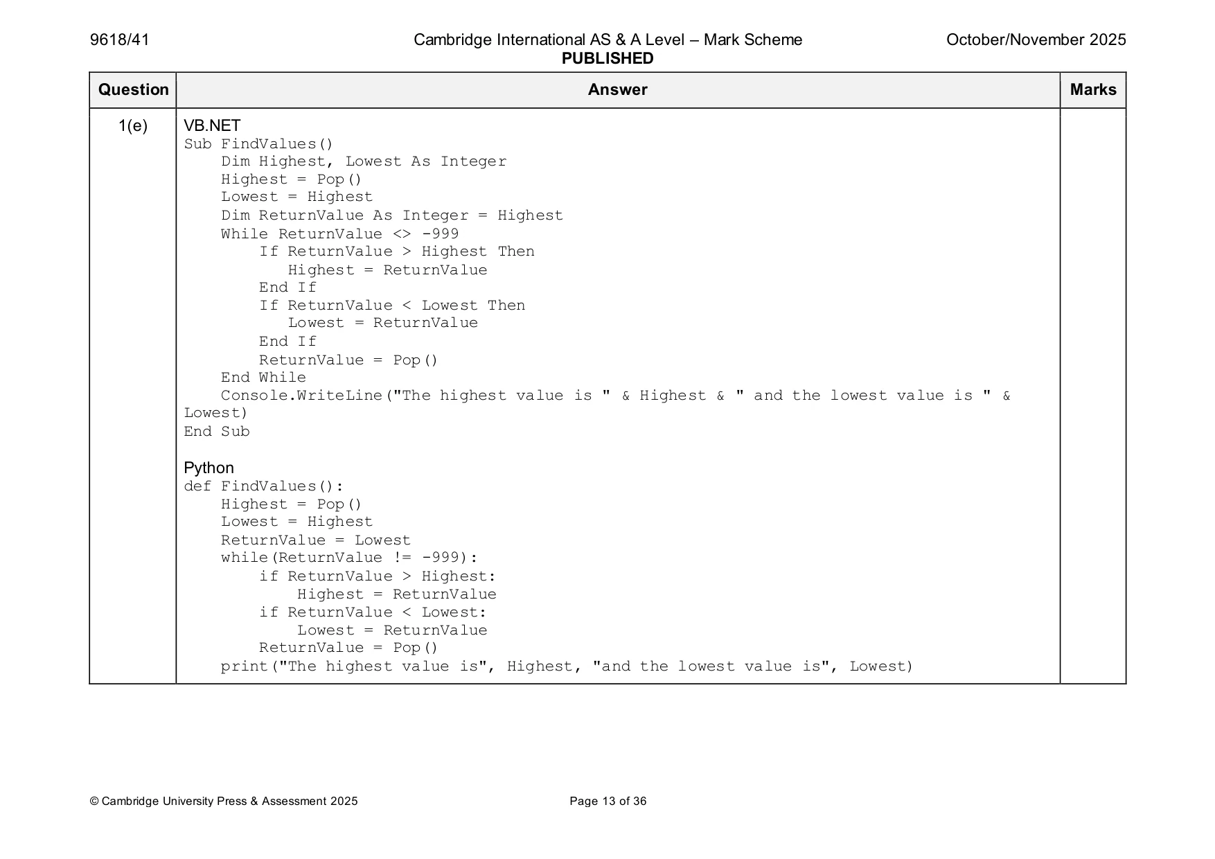 Mark scheme, page 13 of 36