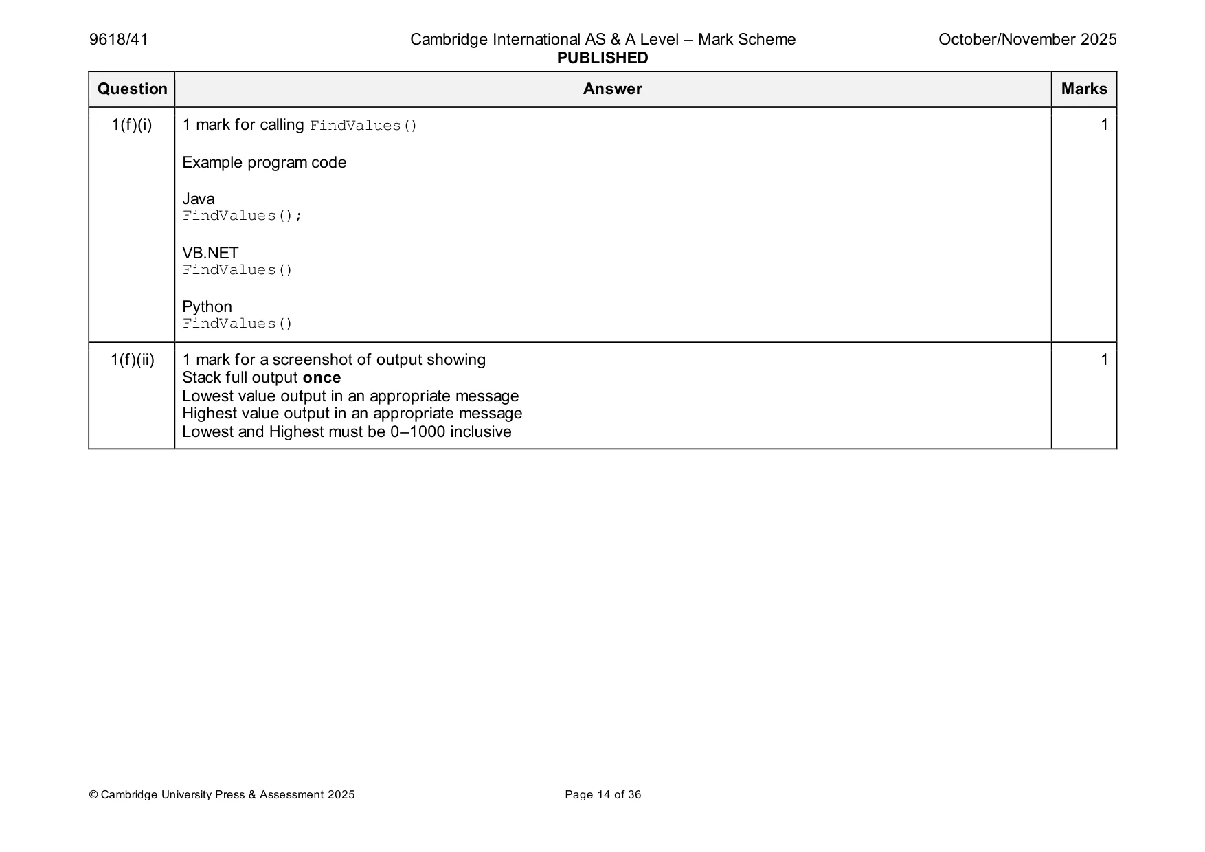 Mark scheme, page 14 of 36