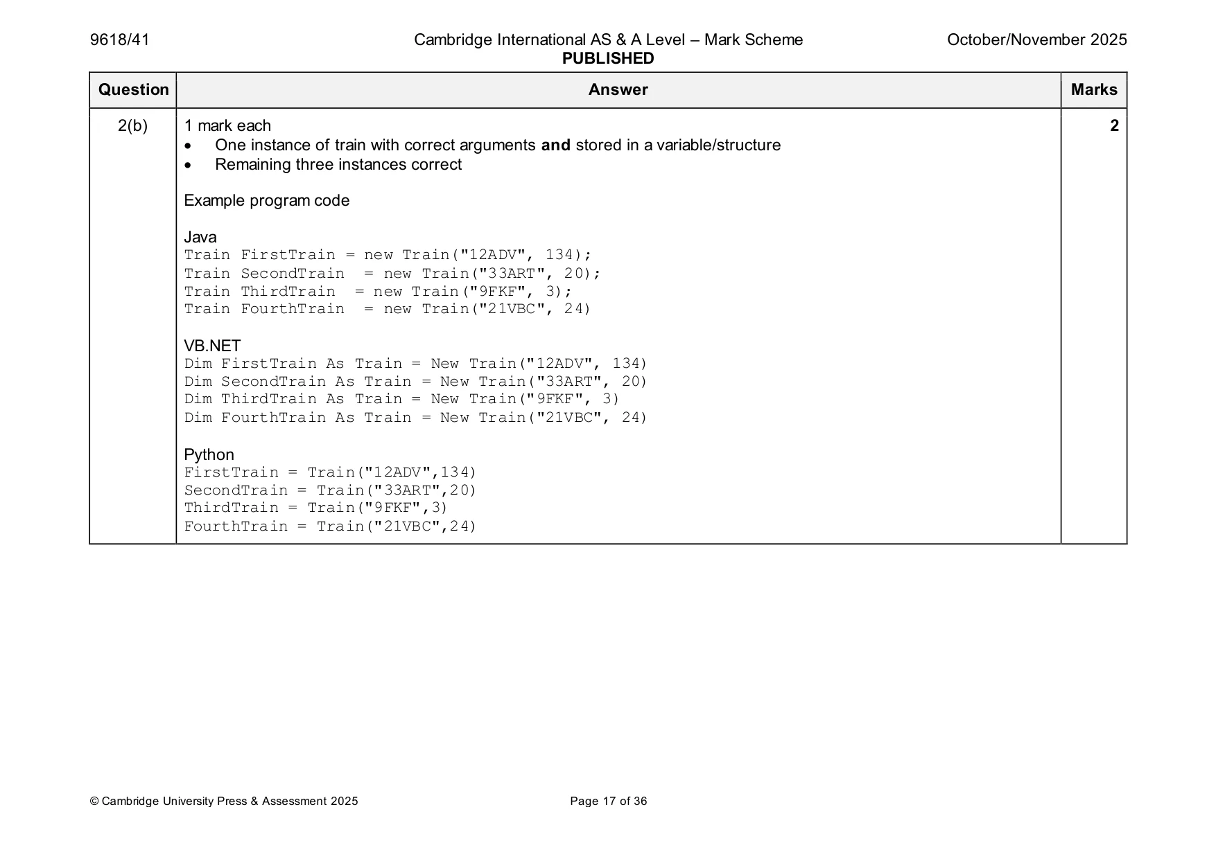 Mark scheme, page 17 of 36