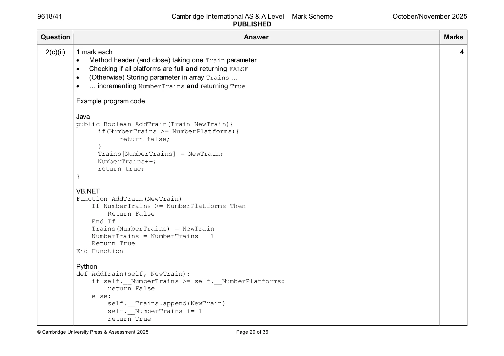 Mark scheme, page 20 of 36