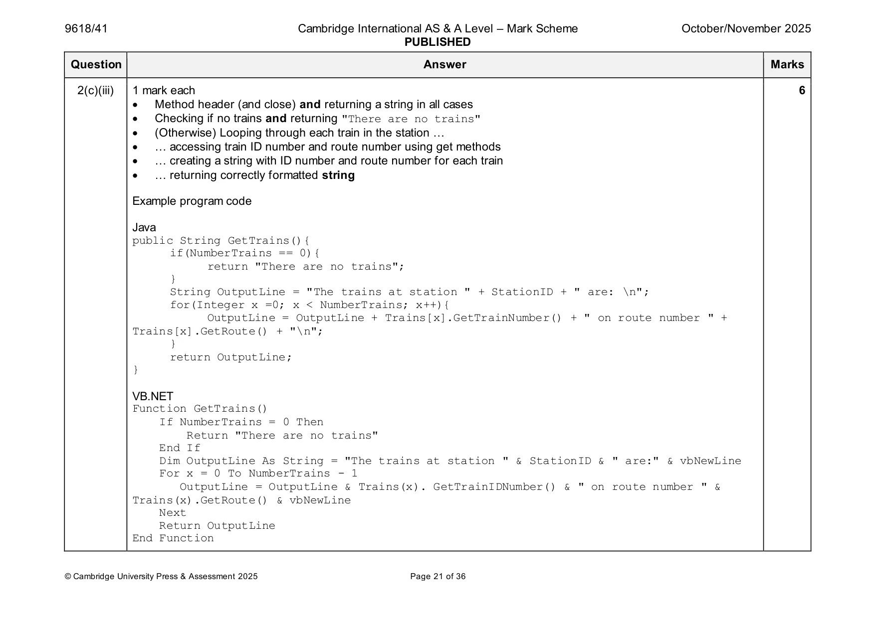 Mark scheme, page 21 of 36