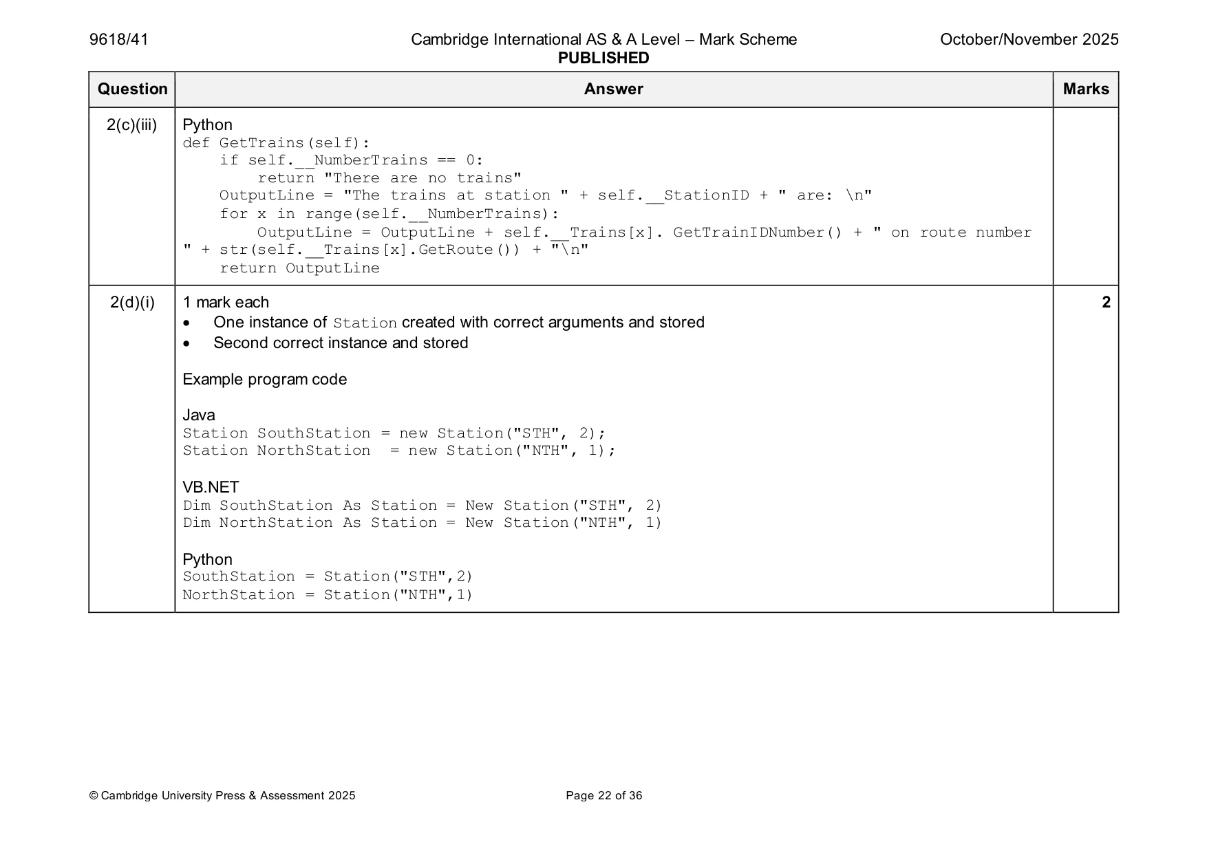 Mark scheme, page 22 of 36