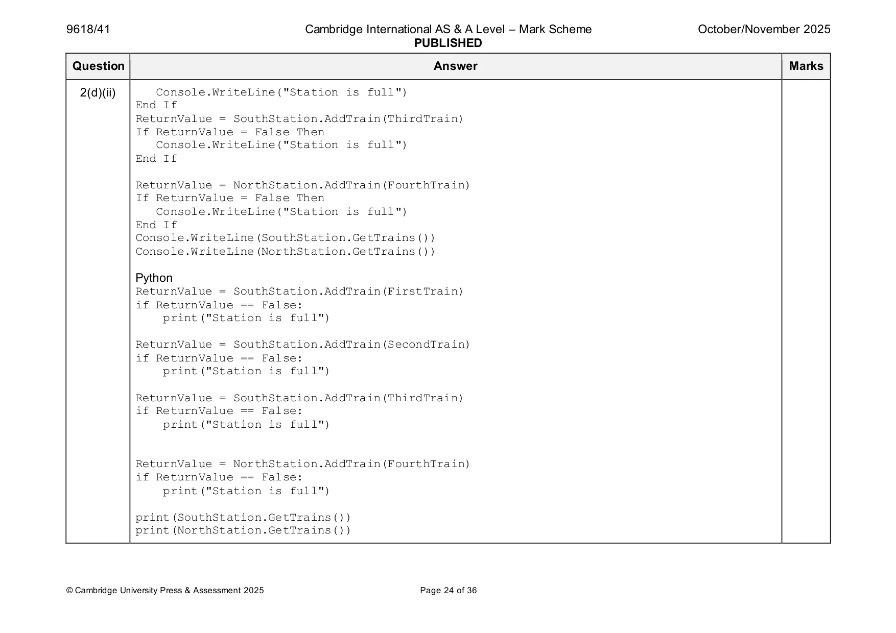Mark scheme, page 24 of 36