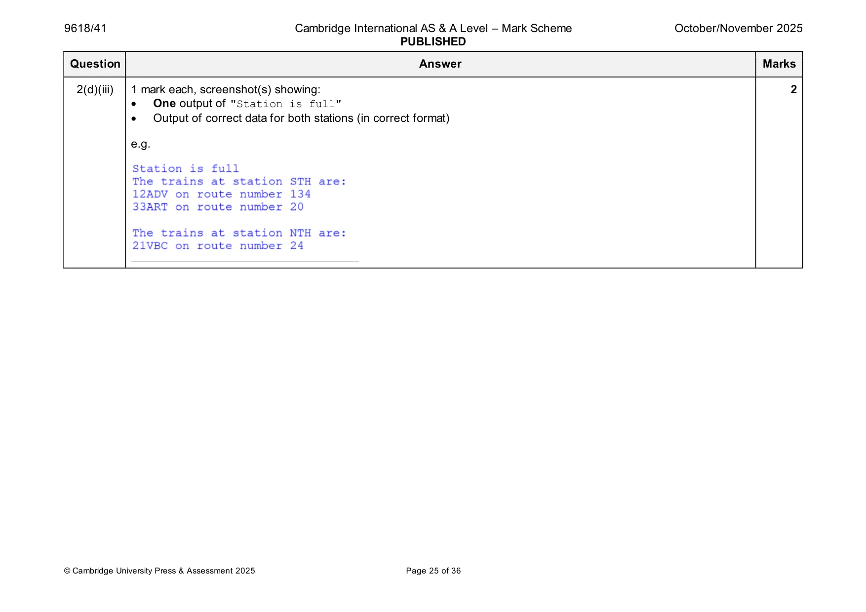 Mark scheme, page 25 of 36