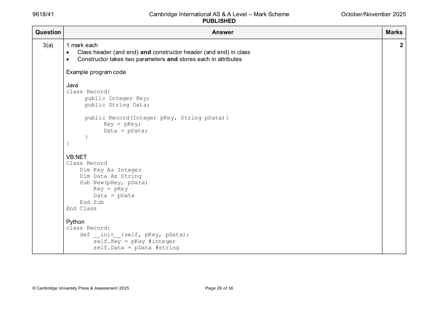 Mark scheme, page 26 of 36