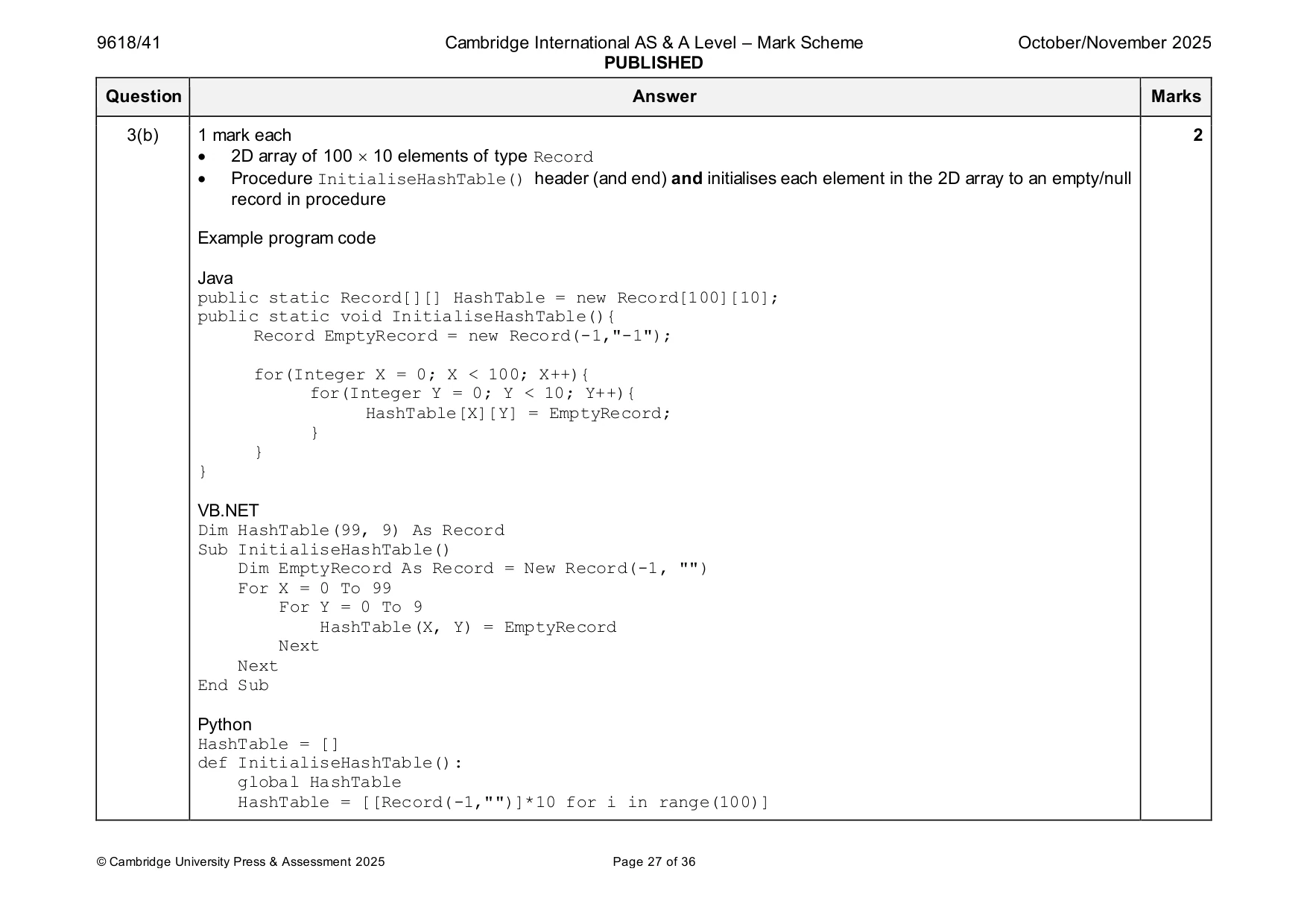 Mark scheme, page 27 of 36