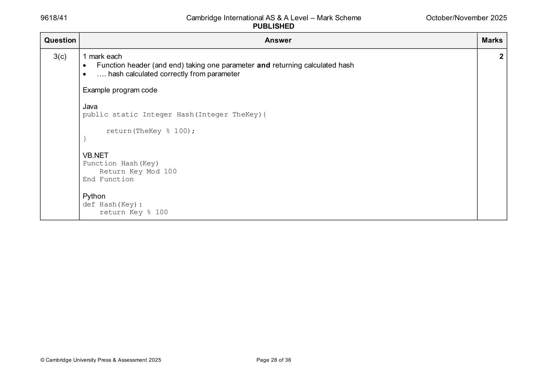 Mark scheme, page 28 of 36