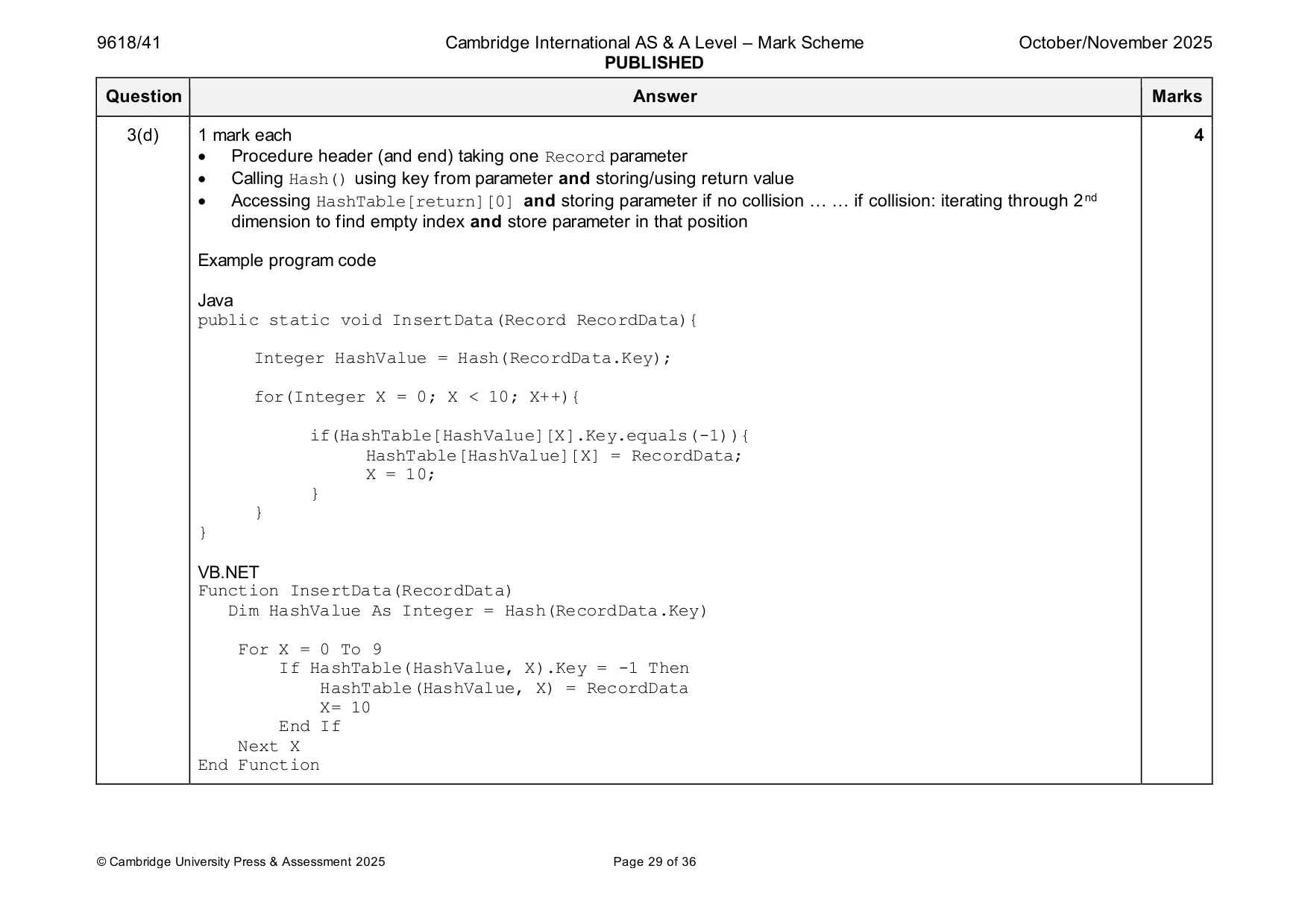 Mark scheme, page 29 of 36