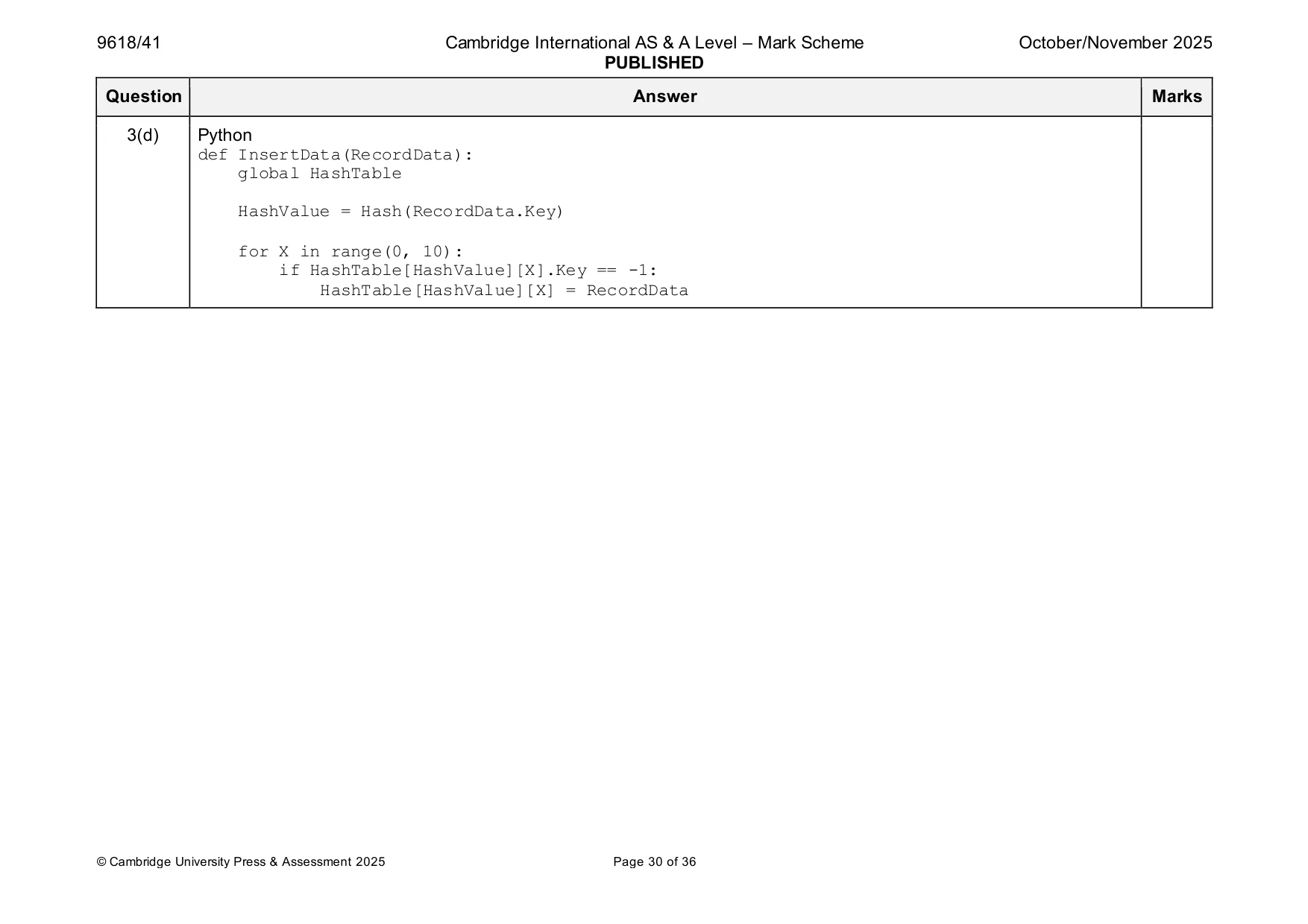 Mark scheme, page 30 of 36