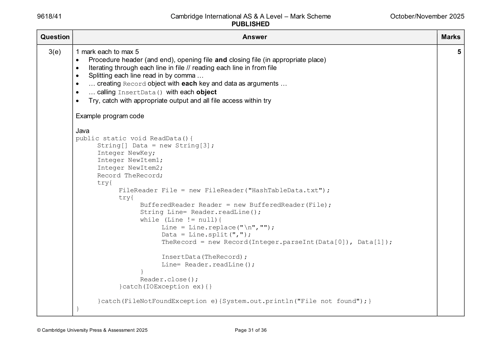 Mark scheme, page 31 of 36
