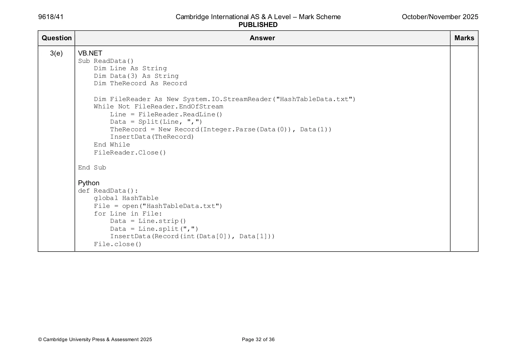 Mark scheme, page 32 of 36