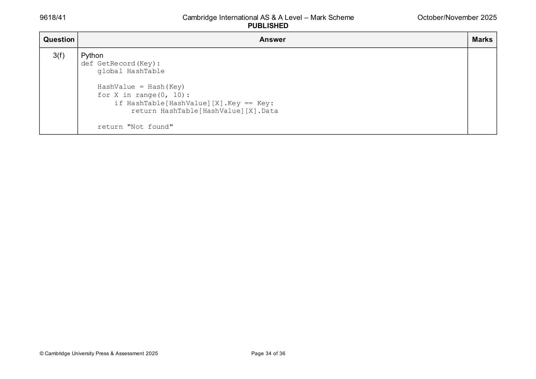 Mark scheme, page 34 of 36