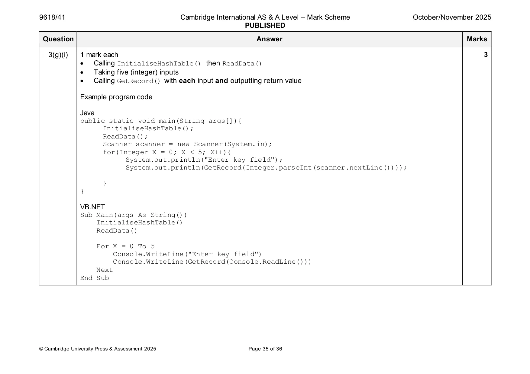 Mark scheme, page 35 of 36