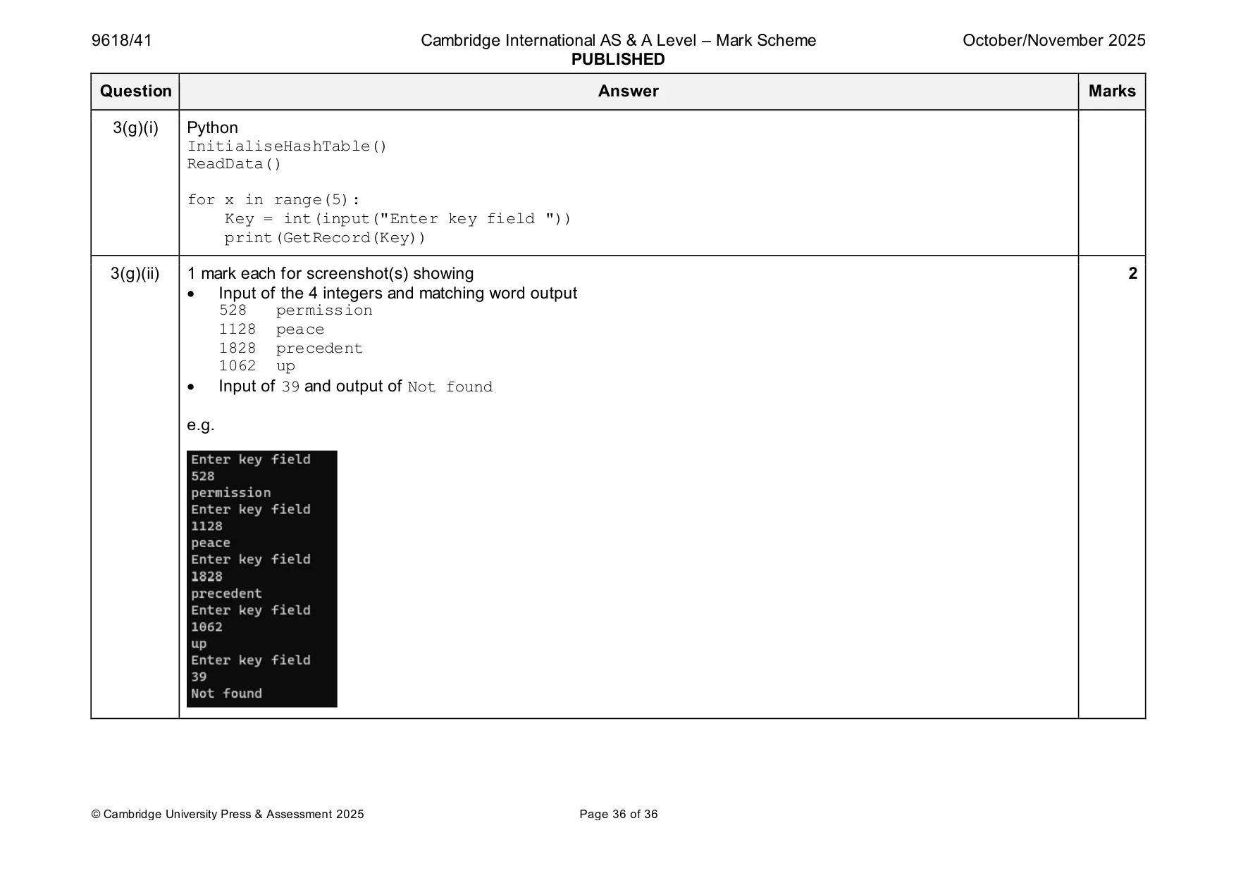 Mark scheme, page 36 of 36