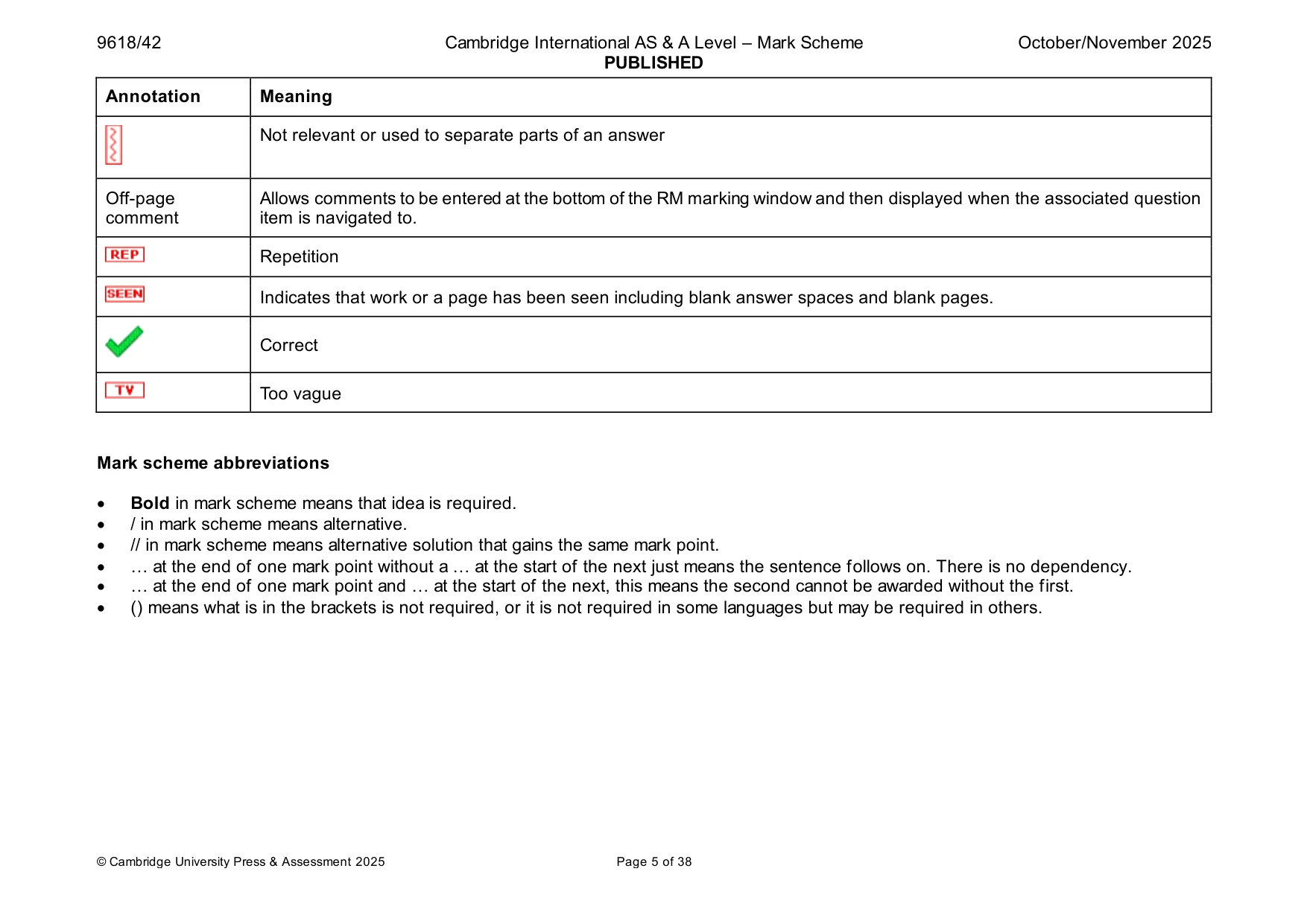 Mark scheme, page 5 of 38