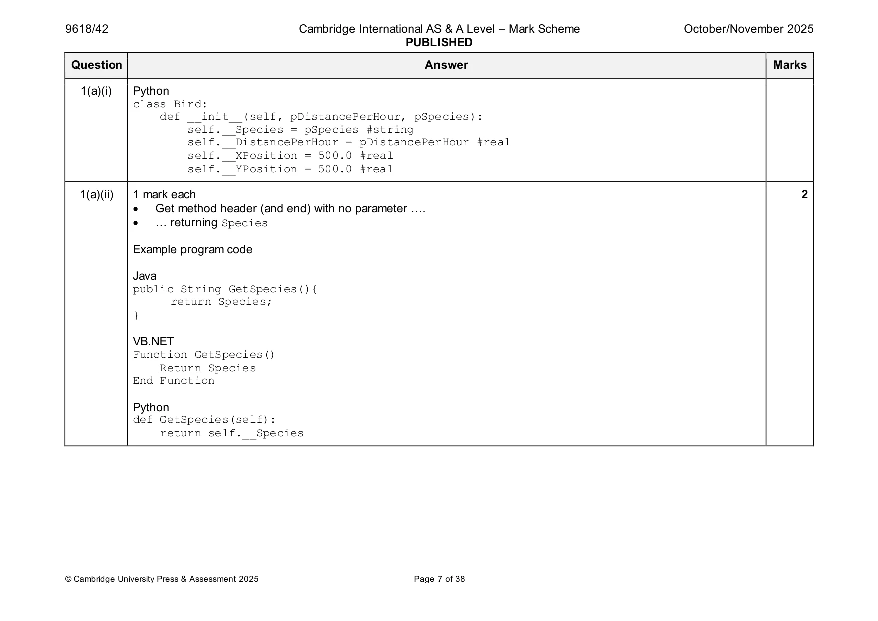 Mark scheme, page 7 of 38