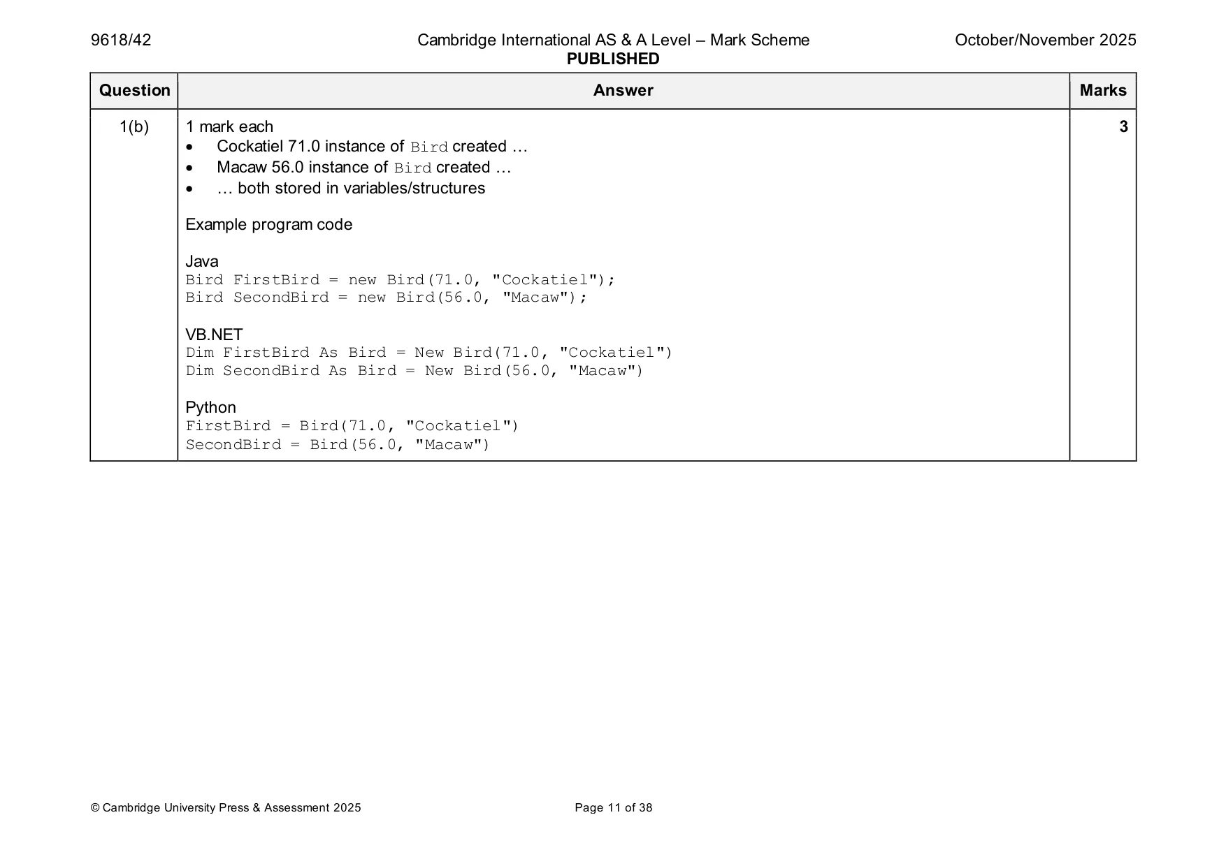 Mark scheme, page 11 of 38