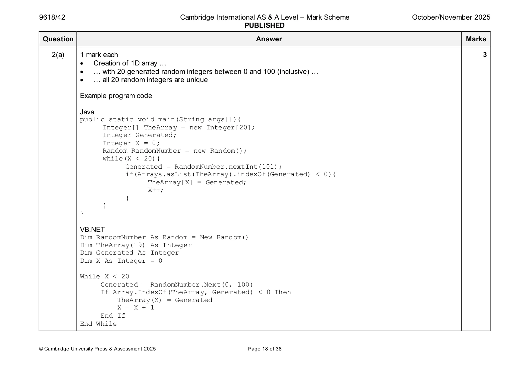 Mark scheme, page 18 of 38