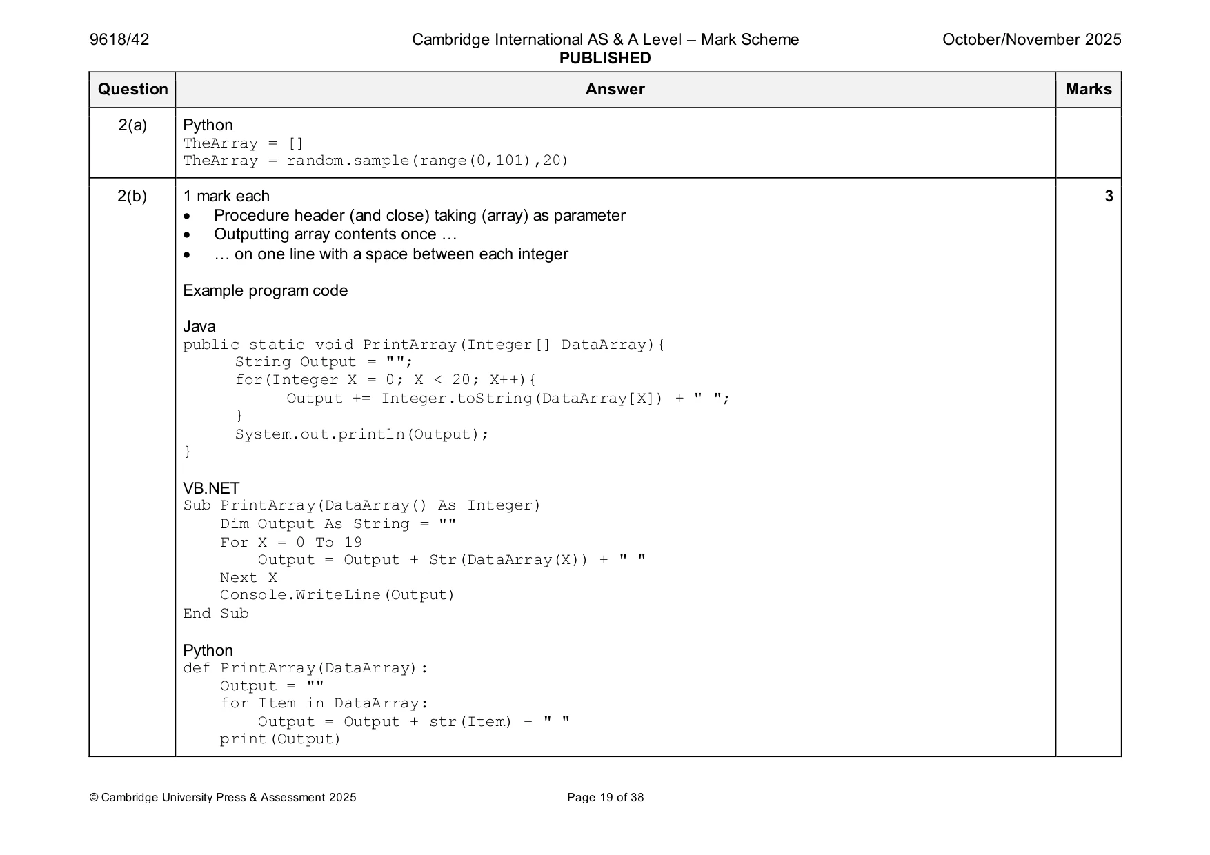Mark scheme, page 19 of 38