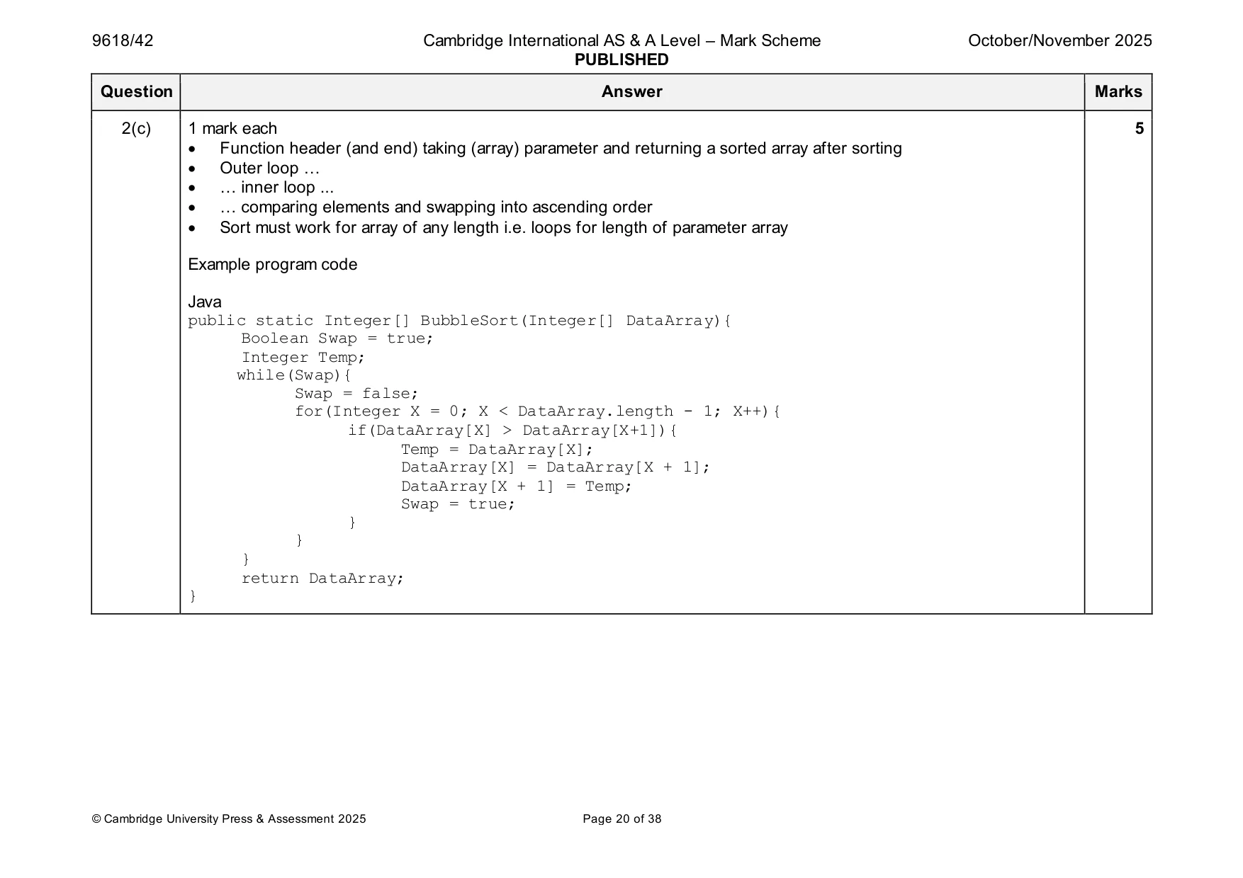 Mark scheme, page 20 of 38