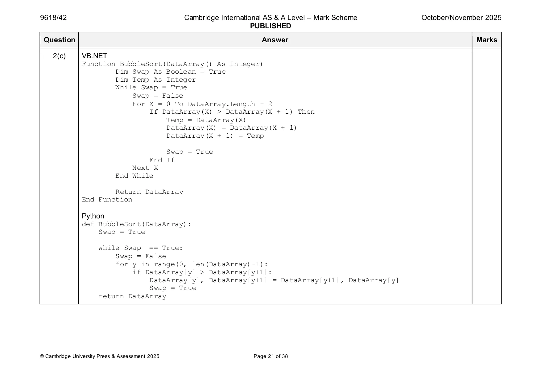 Mark scheme, page 21 of 38
