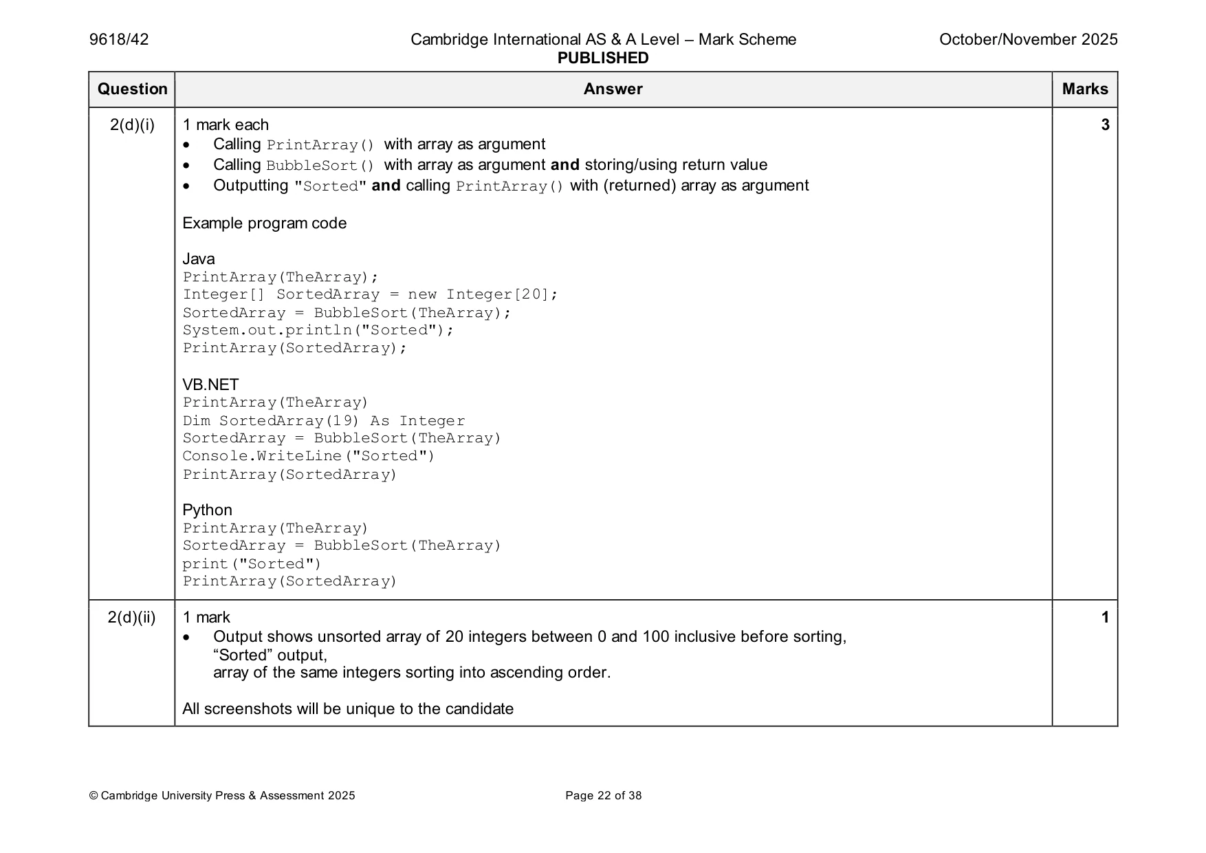 Mark scheme, page 22 of 38