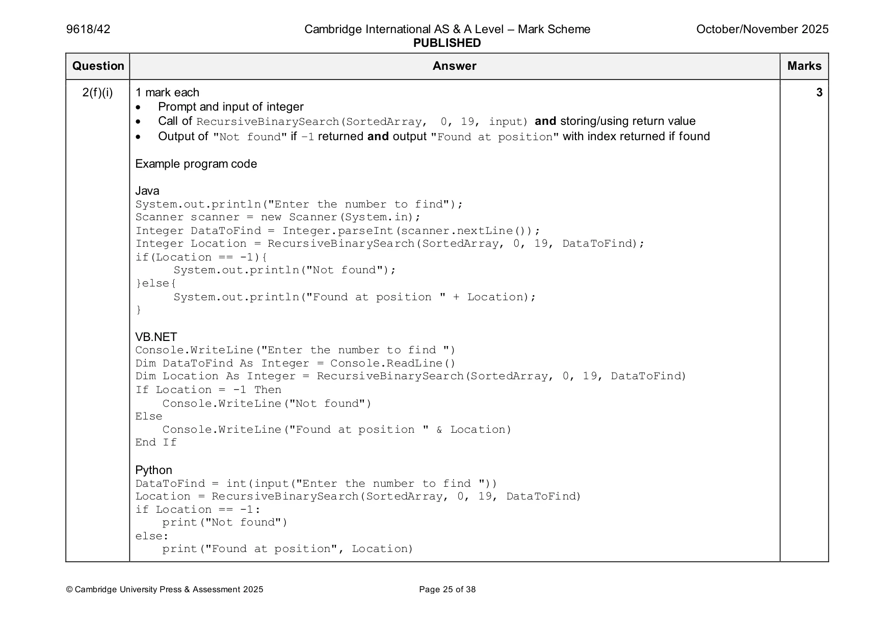 Mark scheme, page 25 of 38