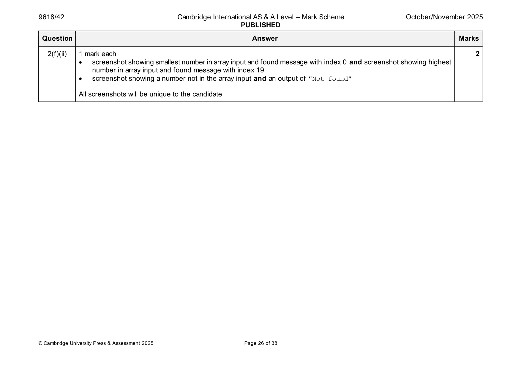 Mark scheme, page 26 of 38