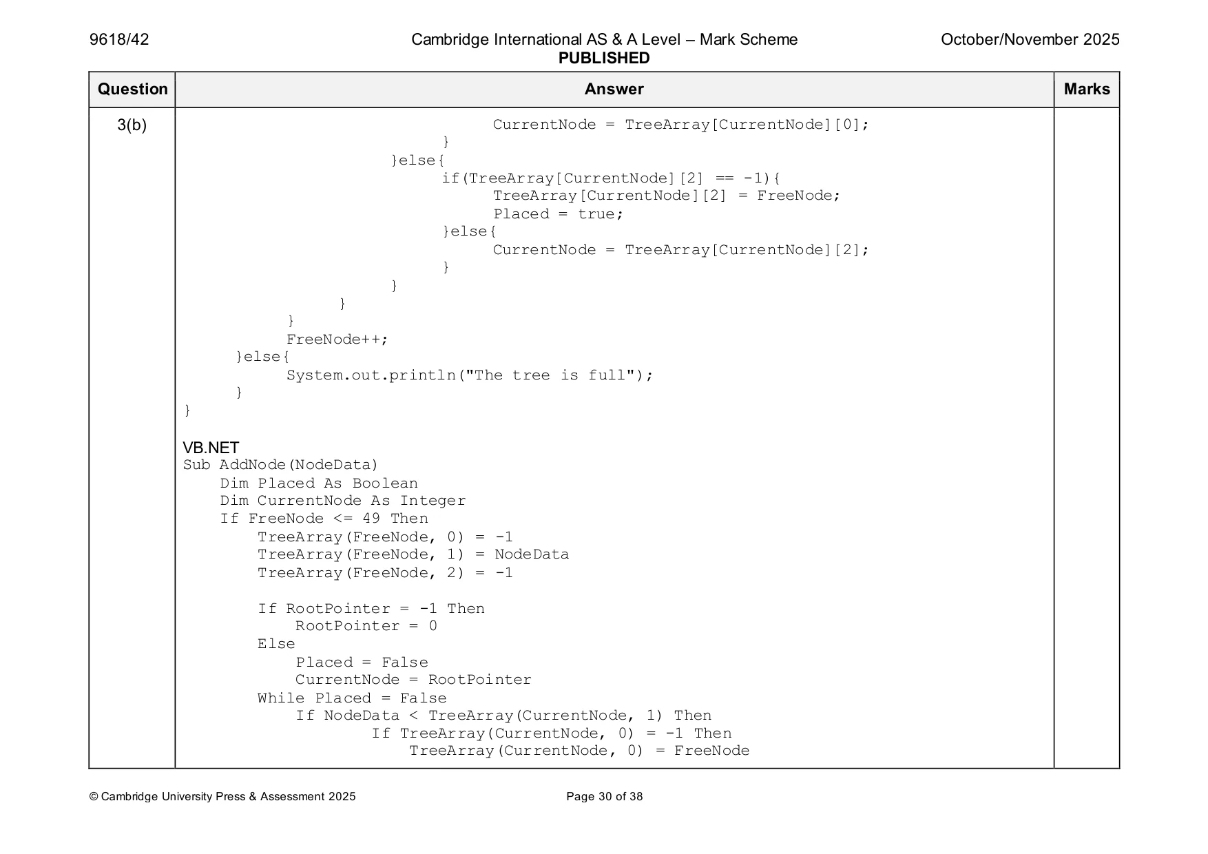 Mark scheme, page 30 of 38