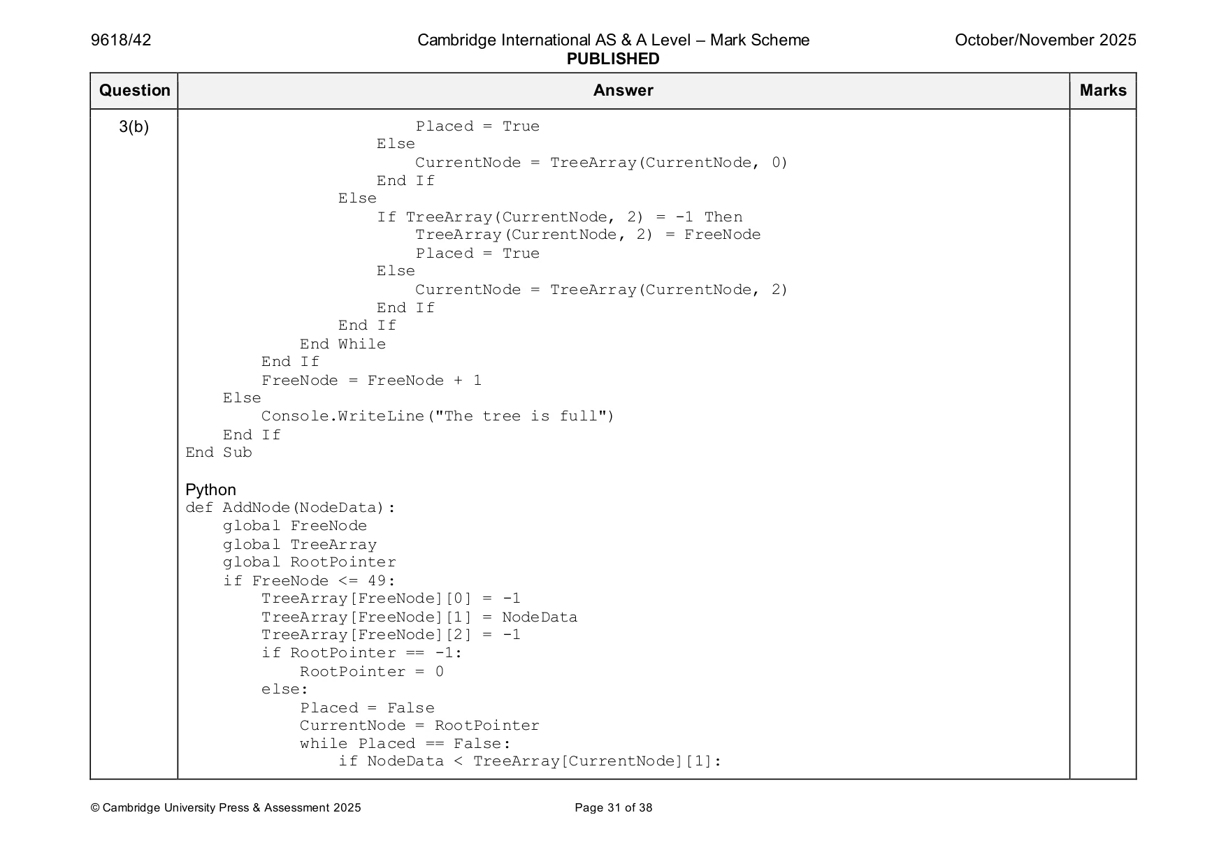 Mark scheme, page 31 of 38