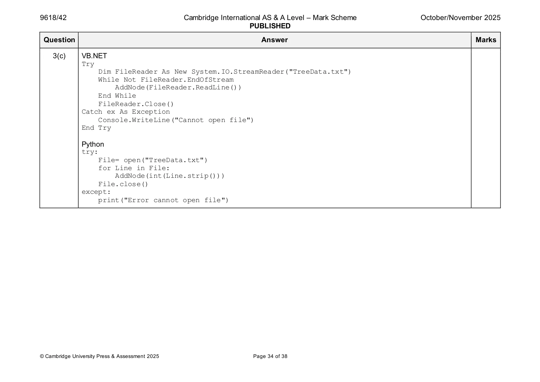 Mark scheme, page 34 of 38