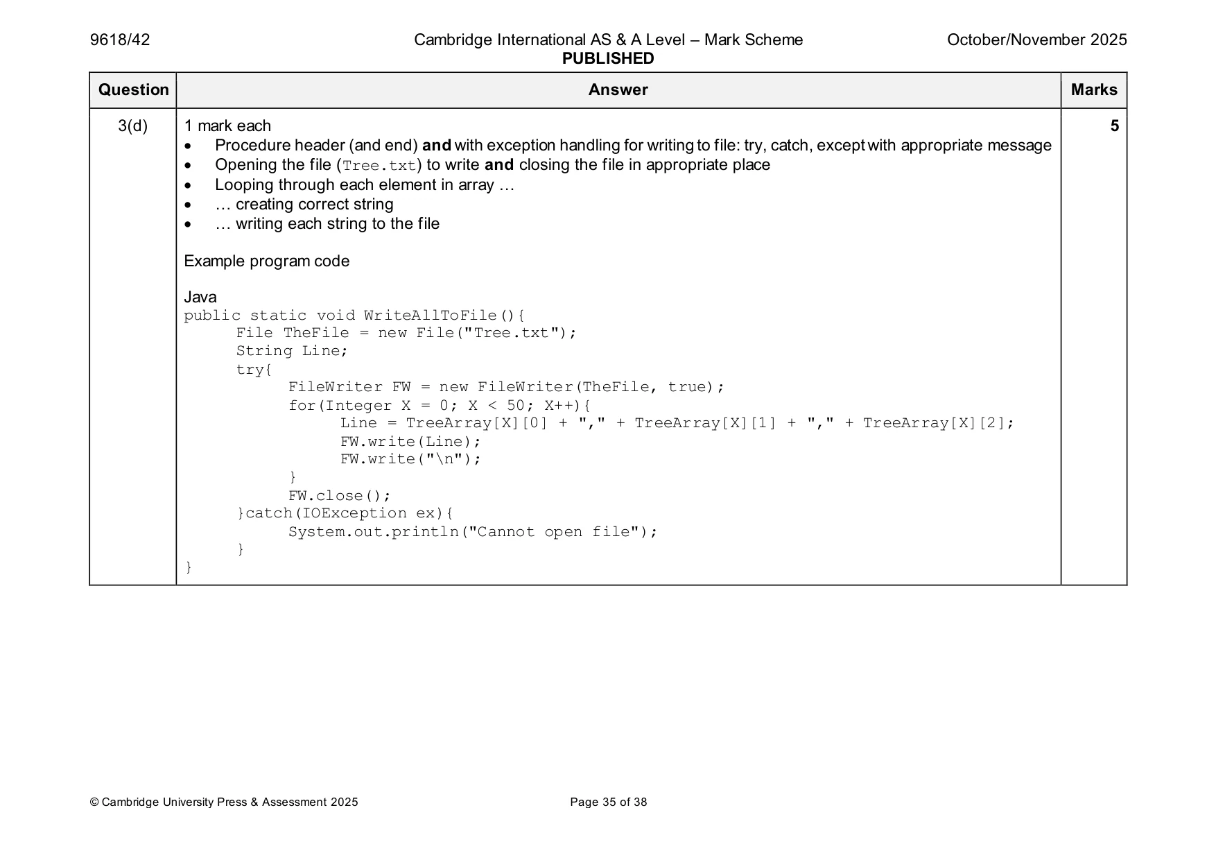 Mark scheme, page 35 of 38