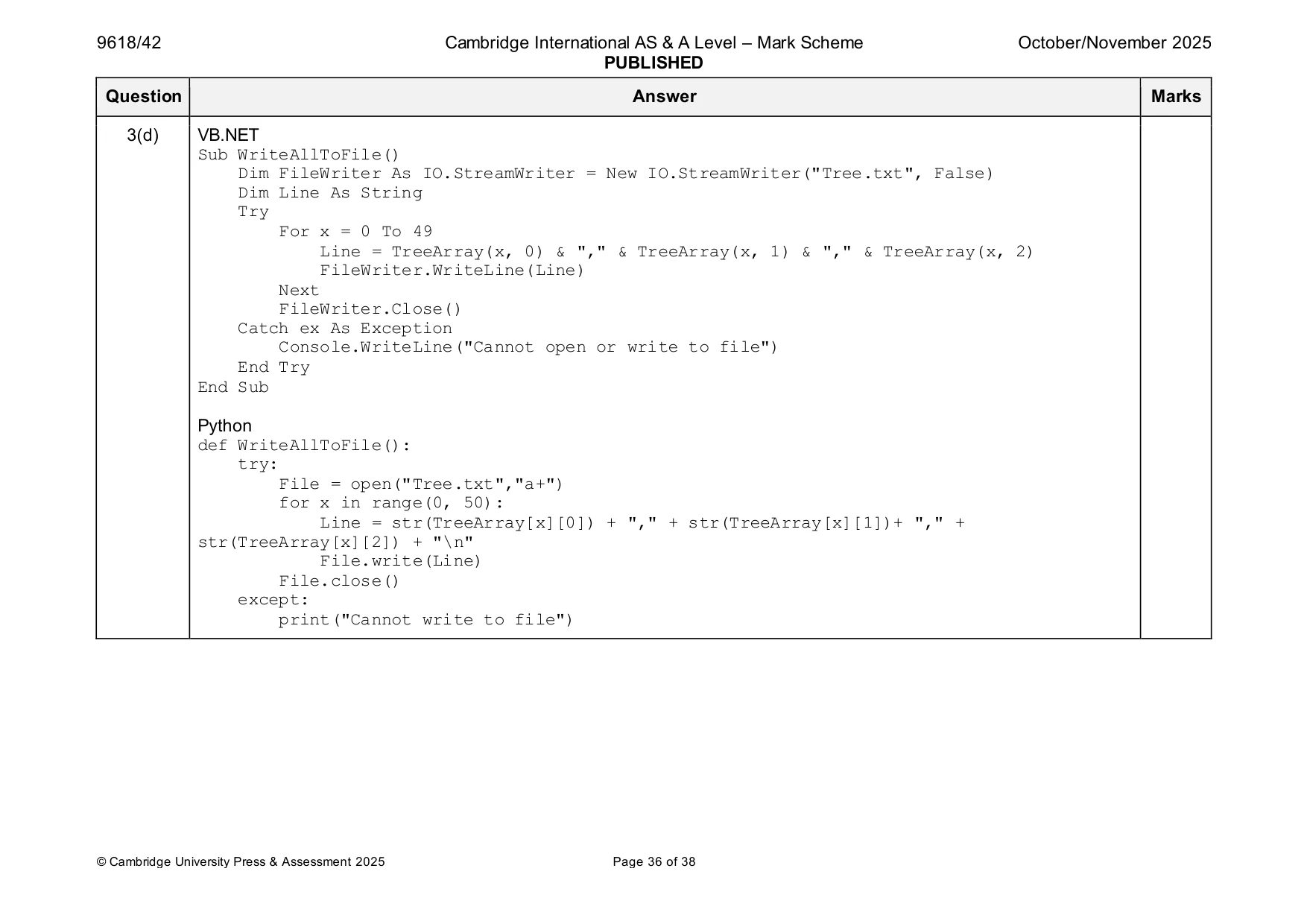 Mark scheme, page 36 of 38