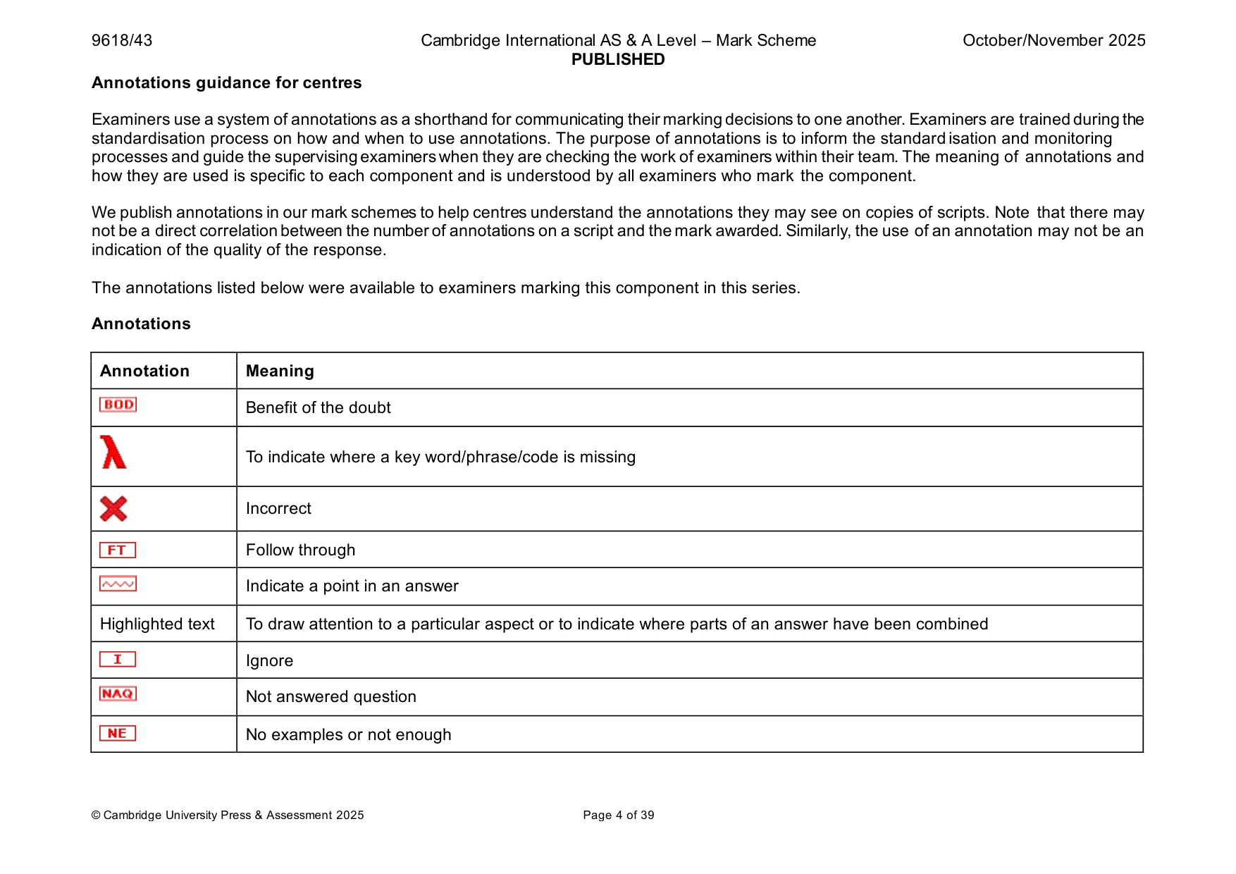 Mark scheme, page 4 of 39
