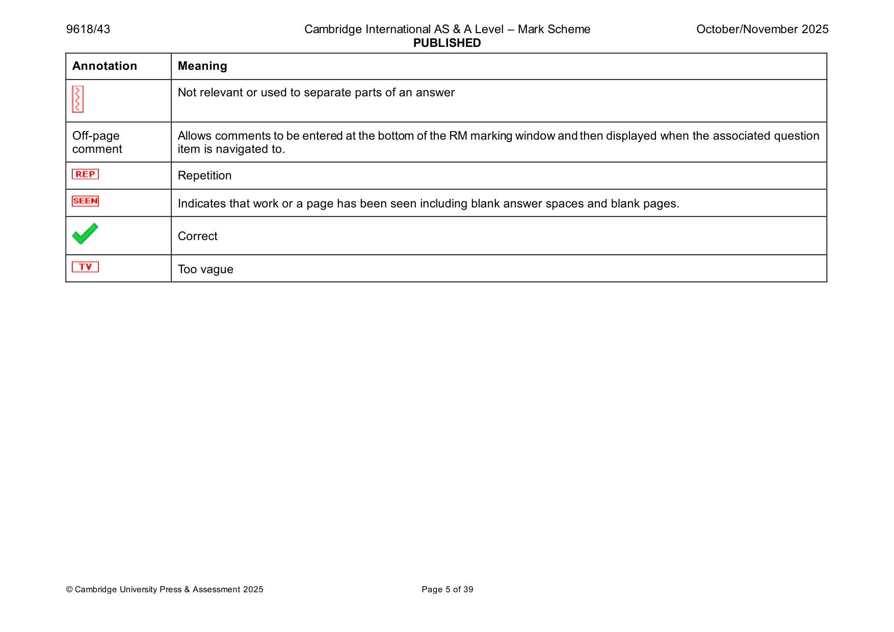 Mark scheme, page 5 of 39