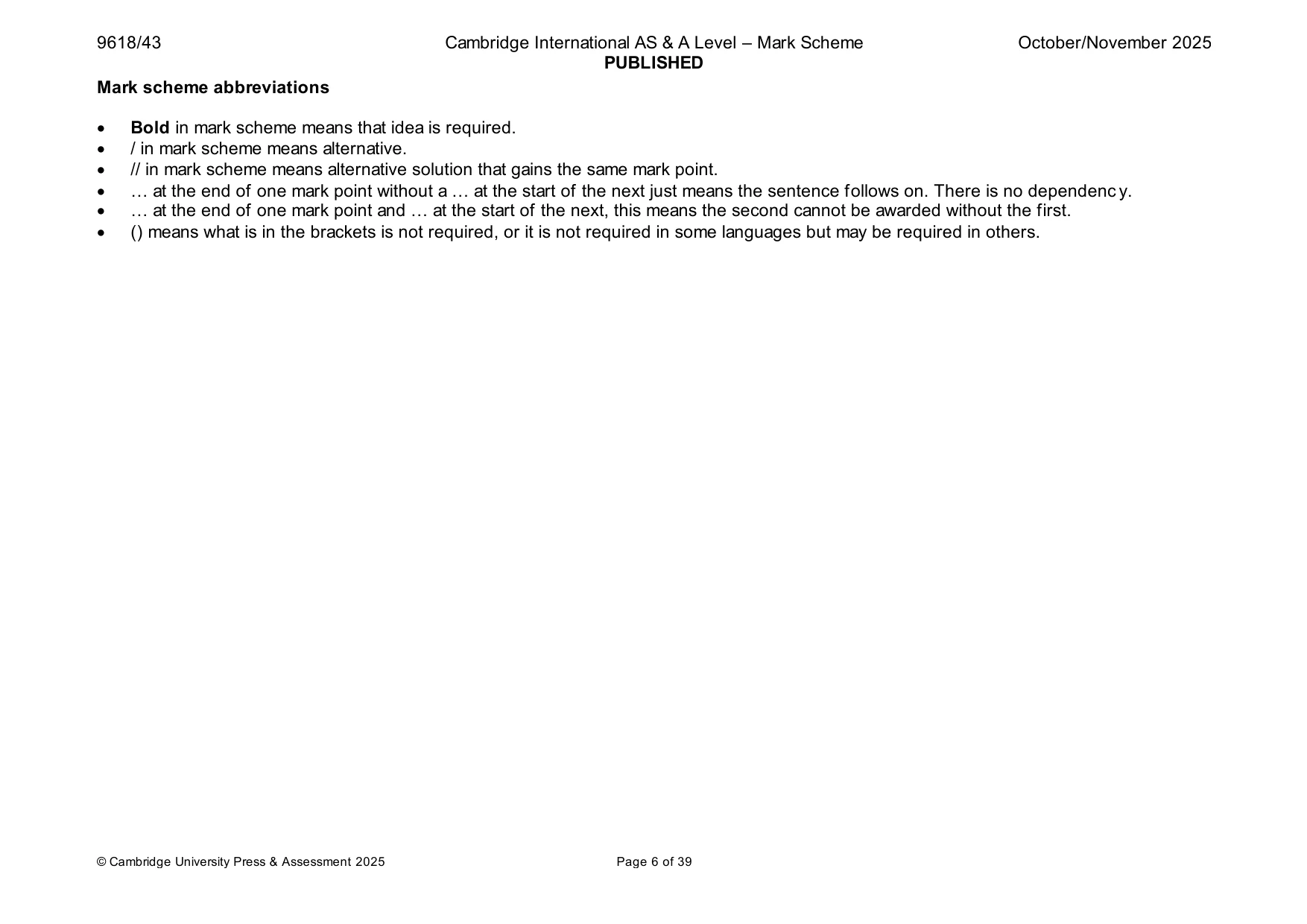 Mark scheme, page 6 of 39