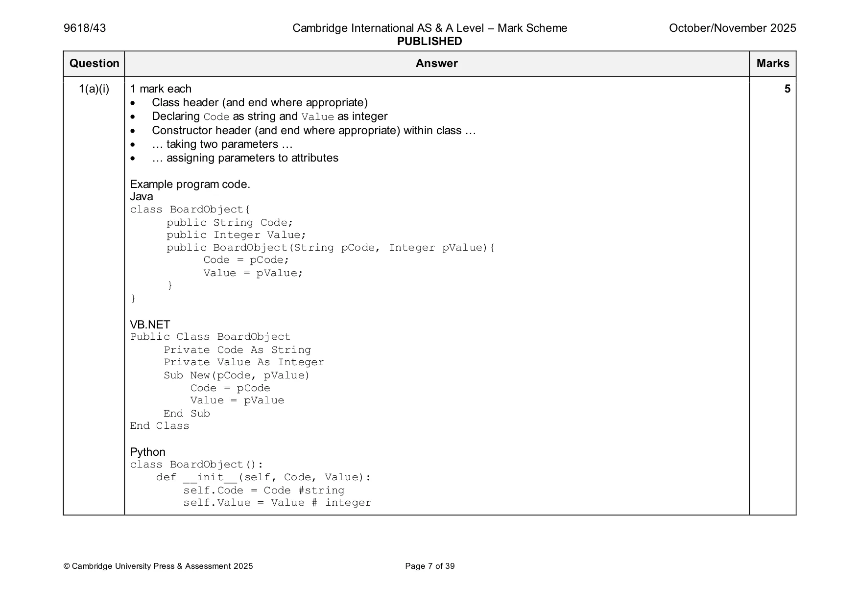 Mark scheme, page 7 of 39