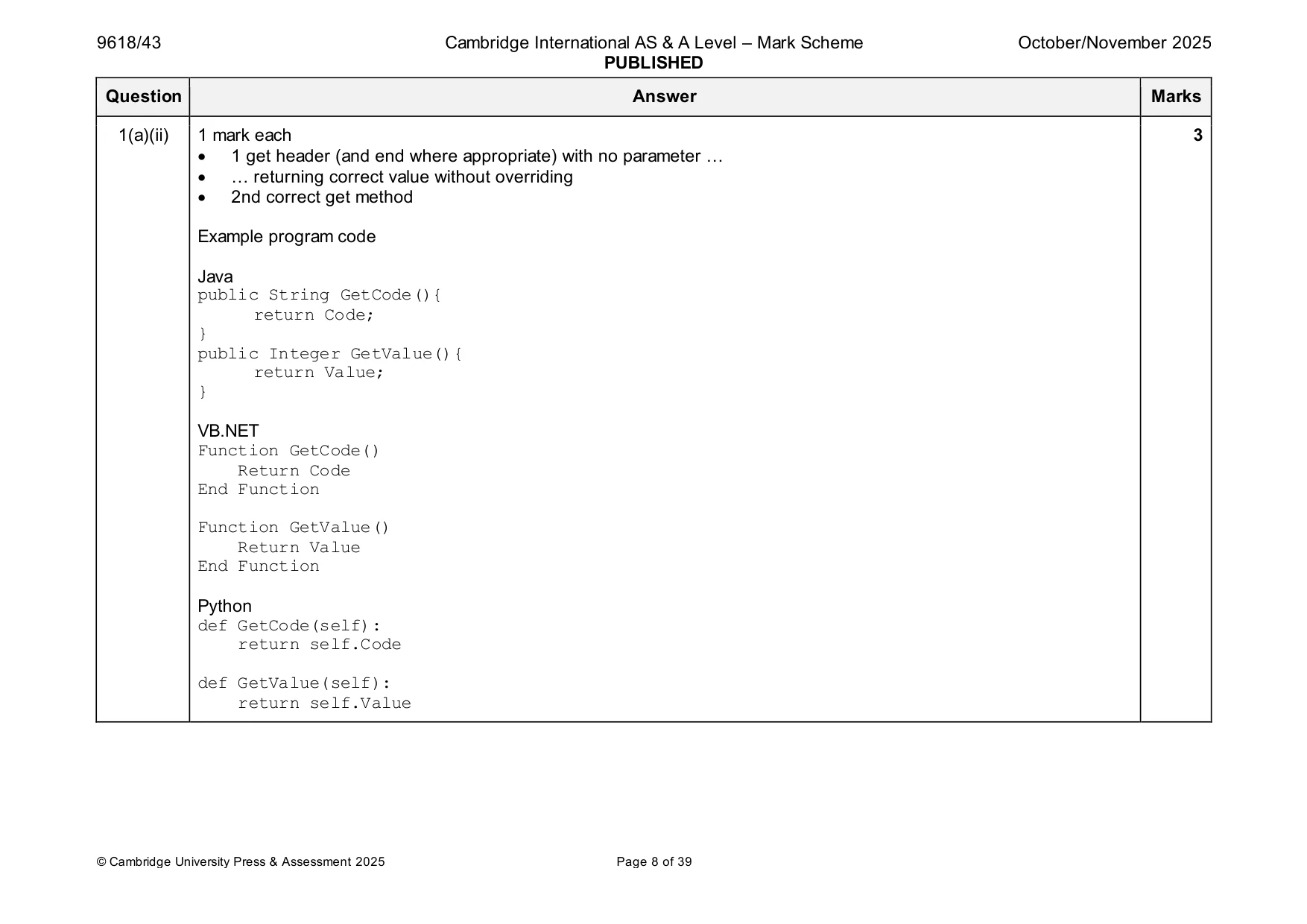 Mark scheme, page 8 of 39