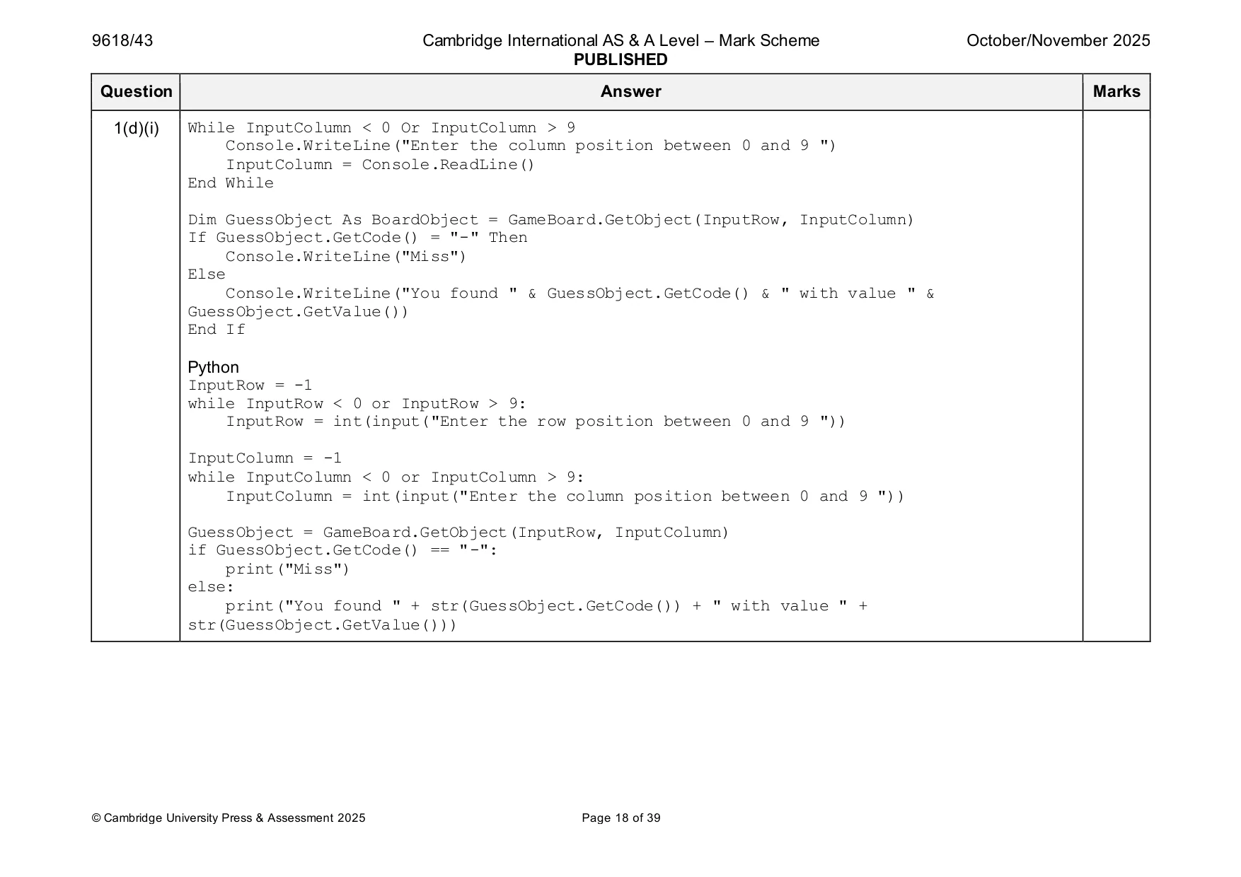 Mark scheme, page 18 of 39