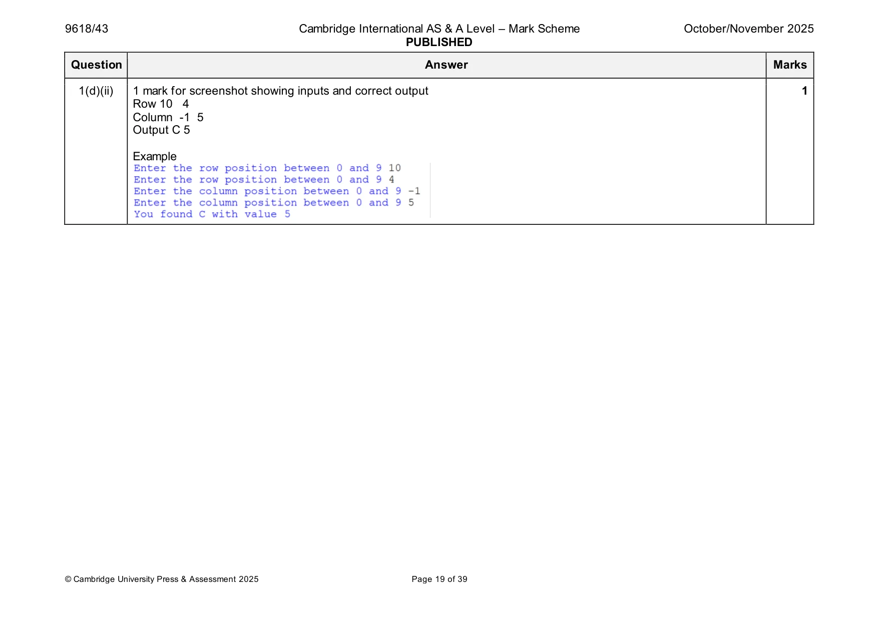 Mark scheme, page 19 of 39