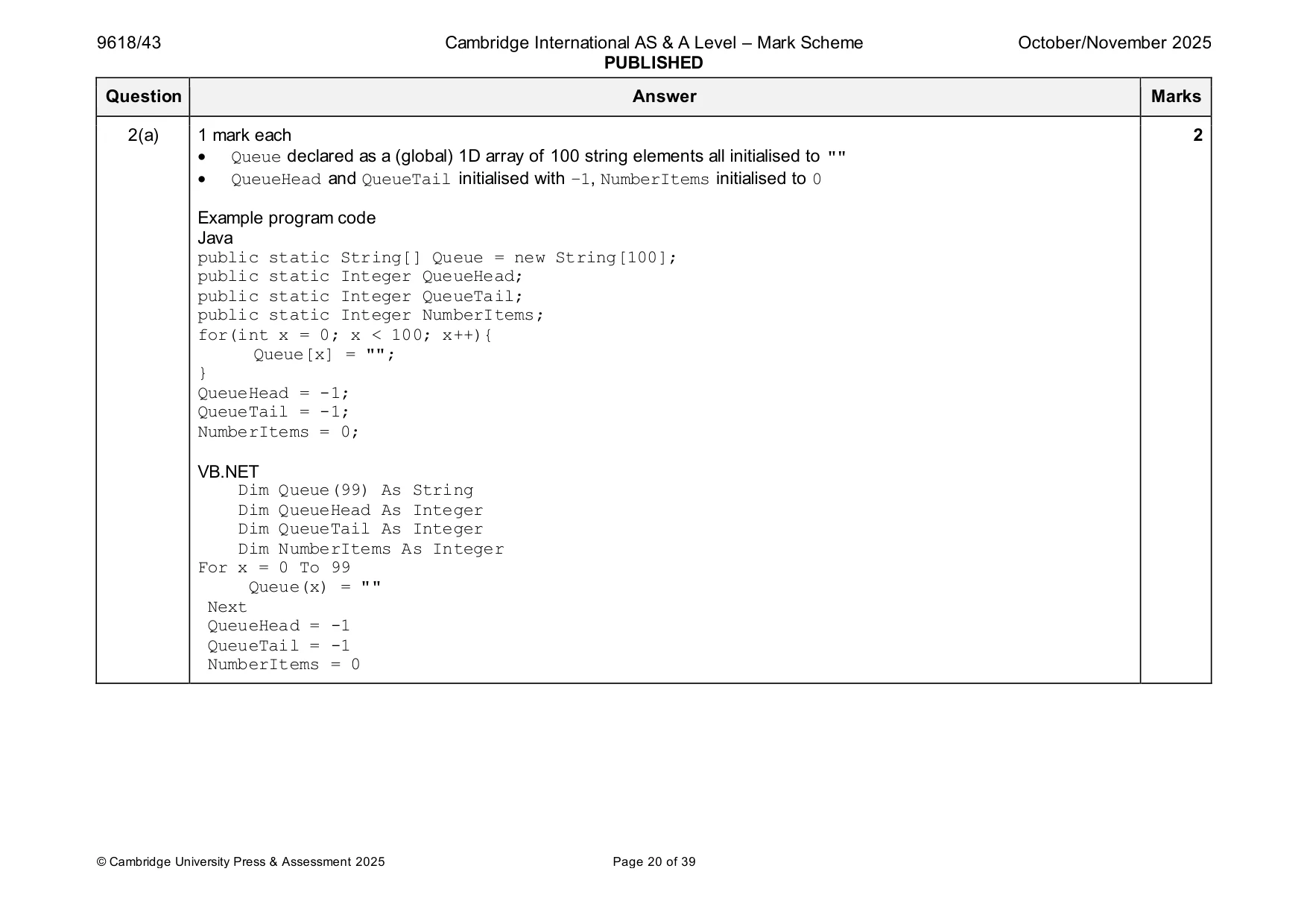 Mark scheme, page 20 of 39