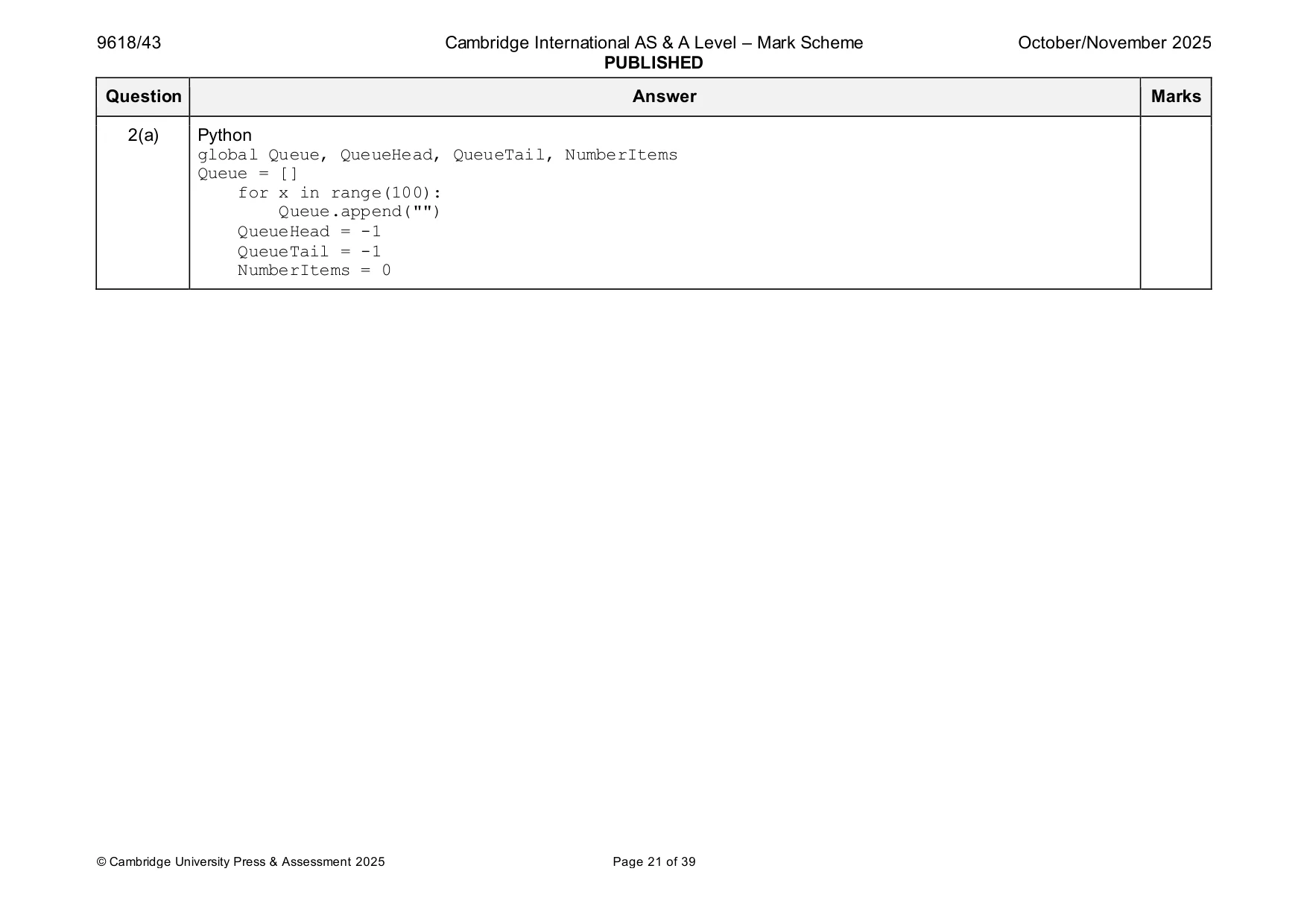 Mark scheme, page 21 of 39