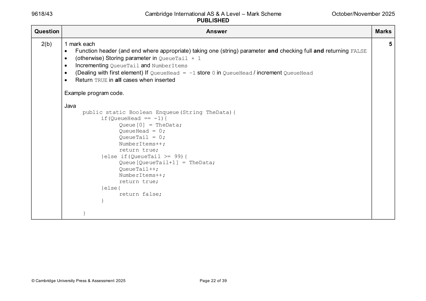 Mark scheme, page 22 of 39