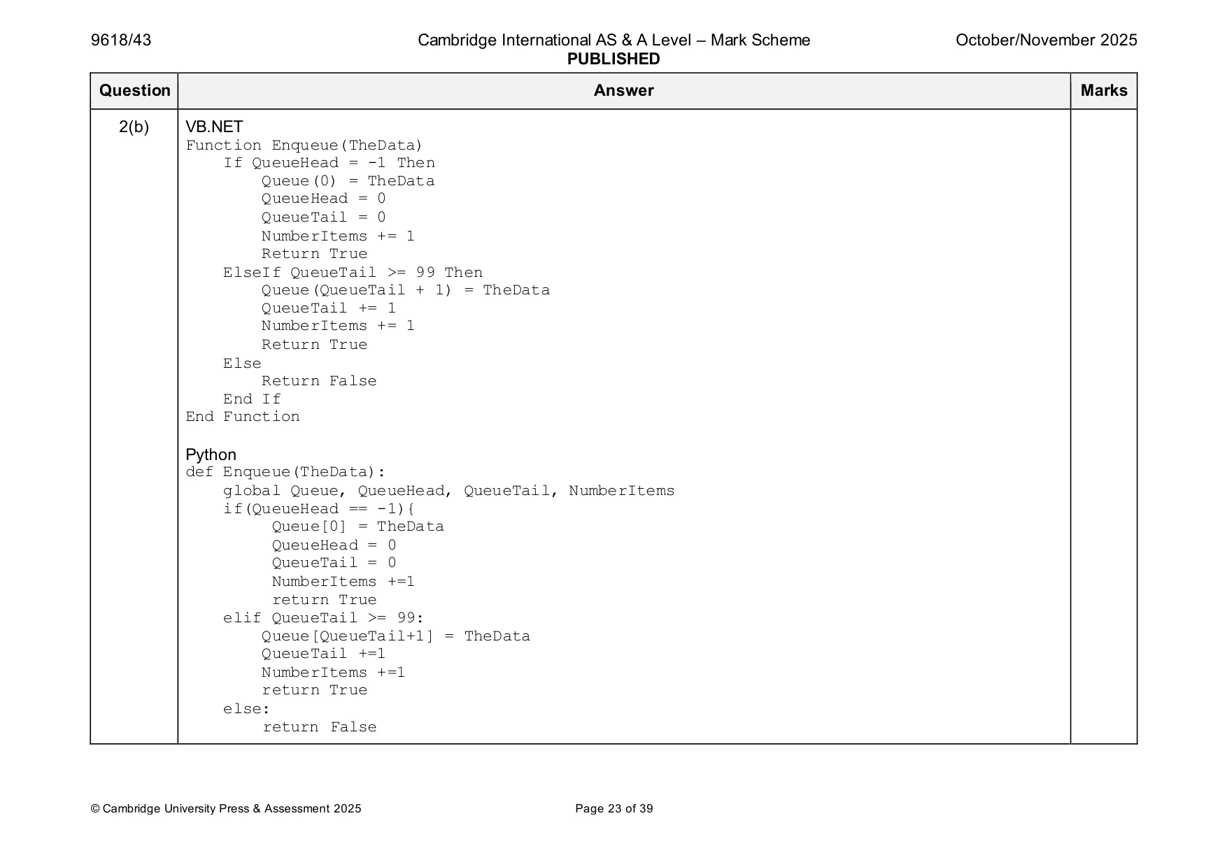 Mark scheme, page 23 of 39
