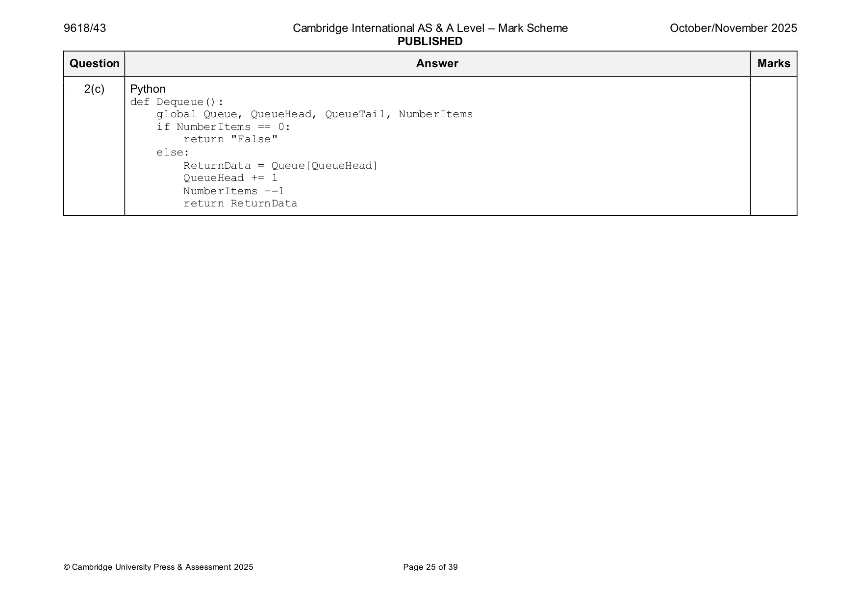 Mark scheme, page 25 of 39